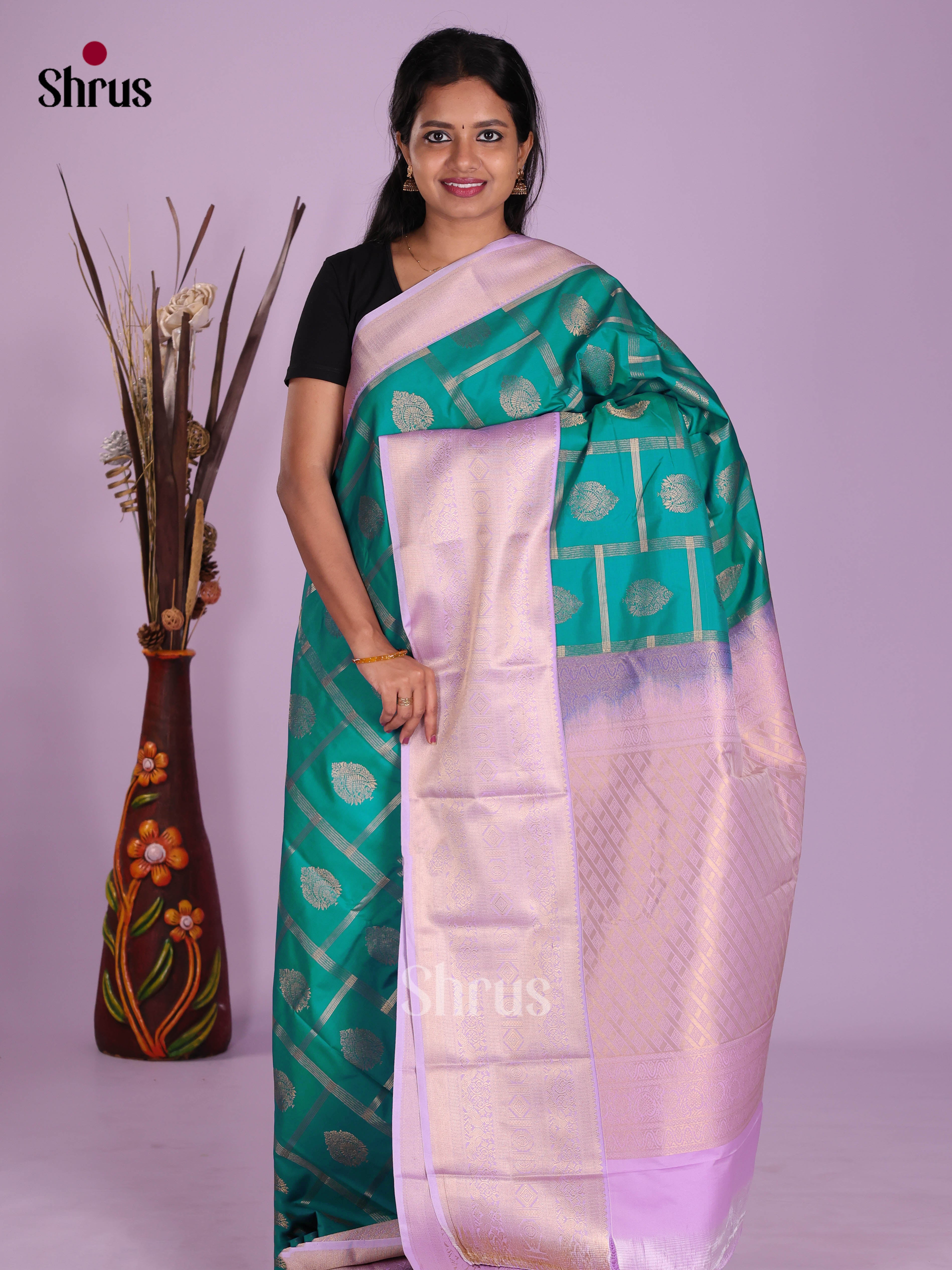 Green & Lavender - Semi Kanchipuram Saree