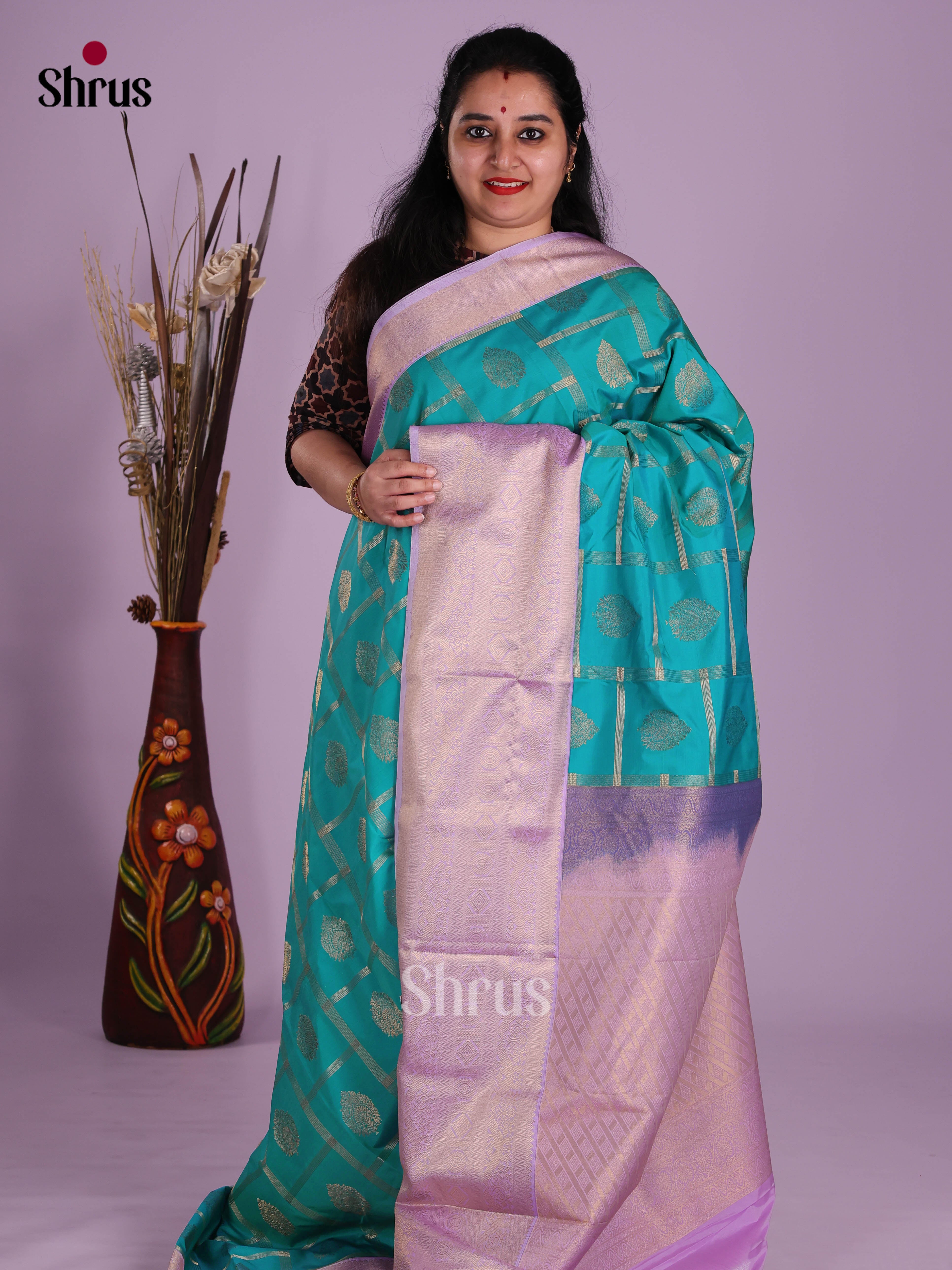 Blue & Lavender - Semi Kanchipuram Saree