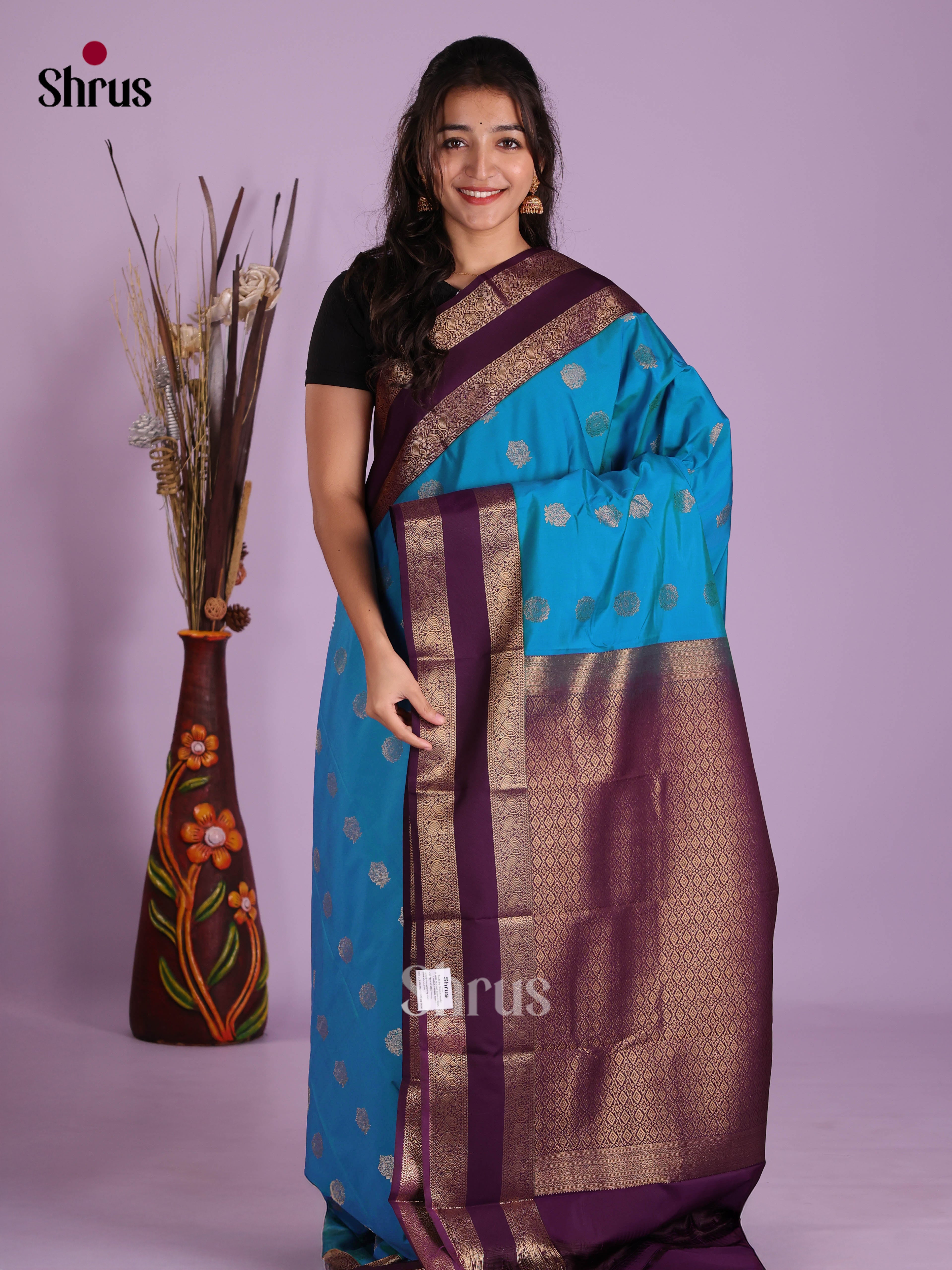 Blue & Purple- Semi Kanchipuram Saree