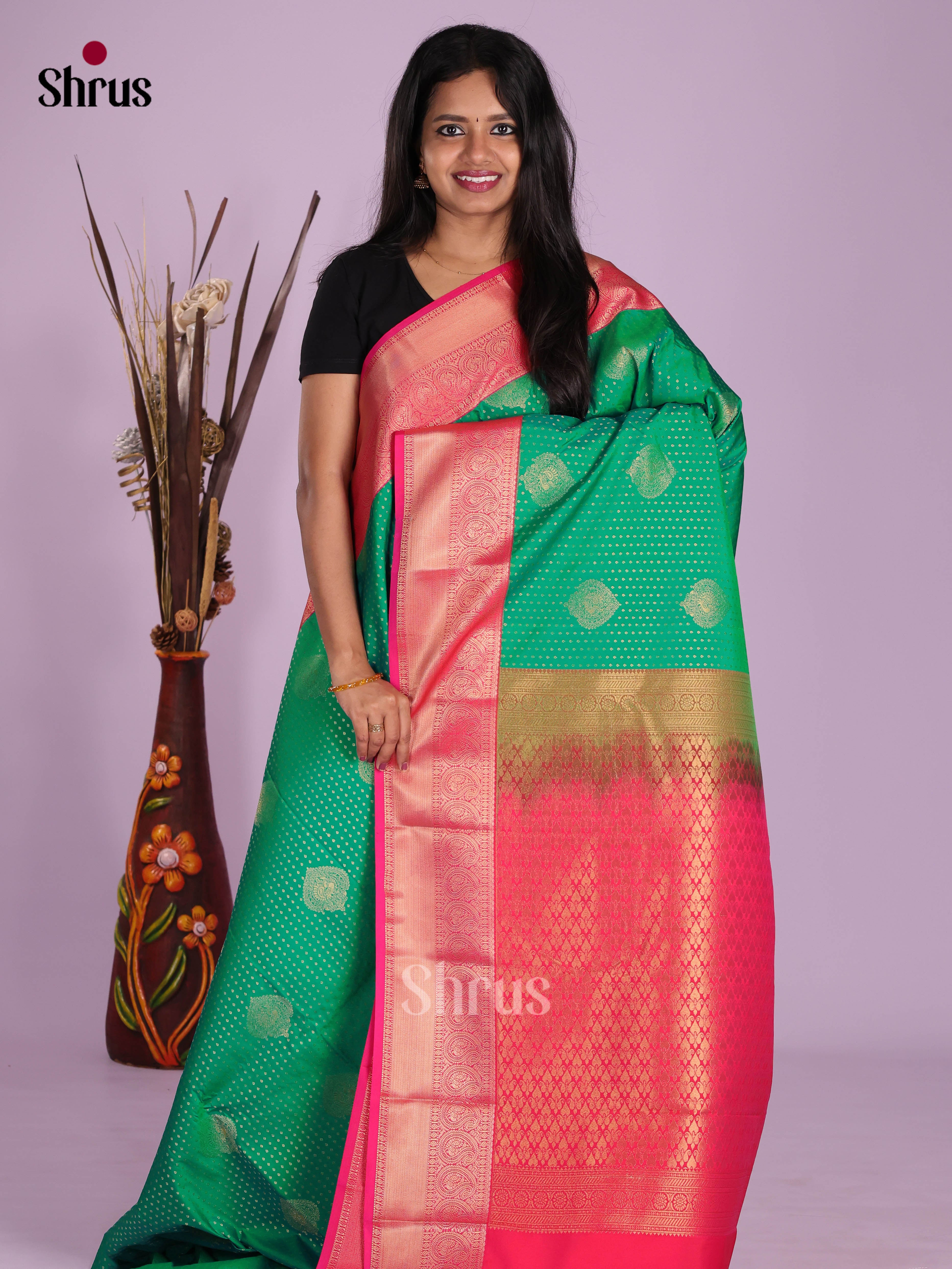 Green & Pink - Semi Kanchipuram Saree