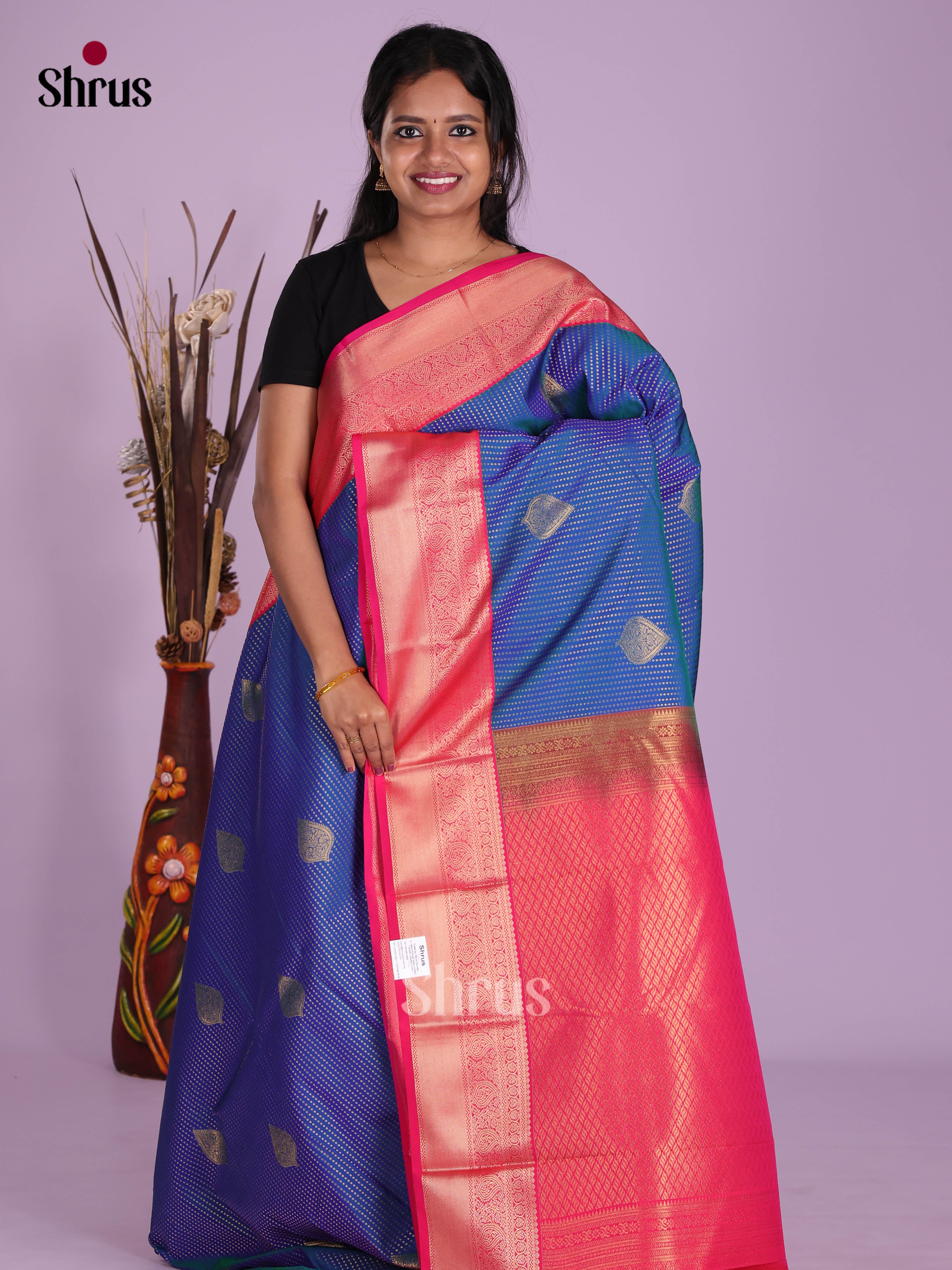 Blue & Pink- Semi Kanchipuram Saree