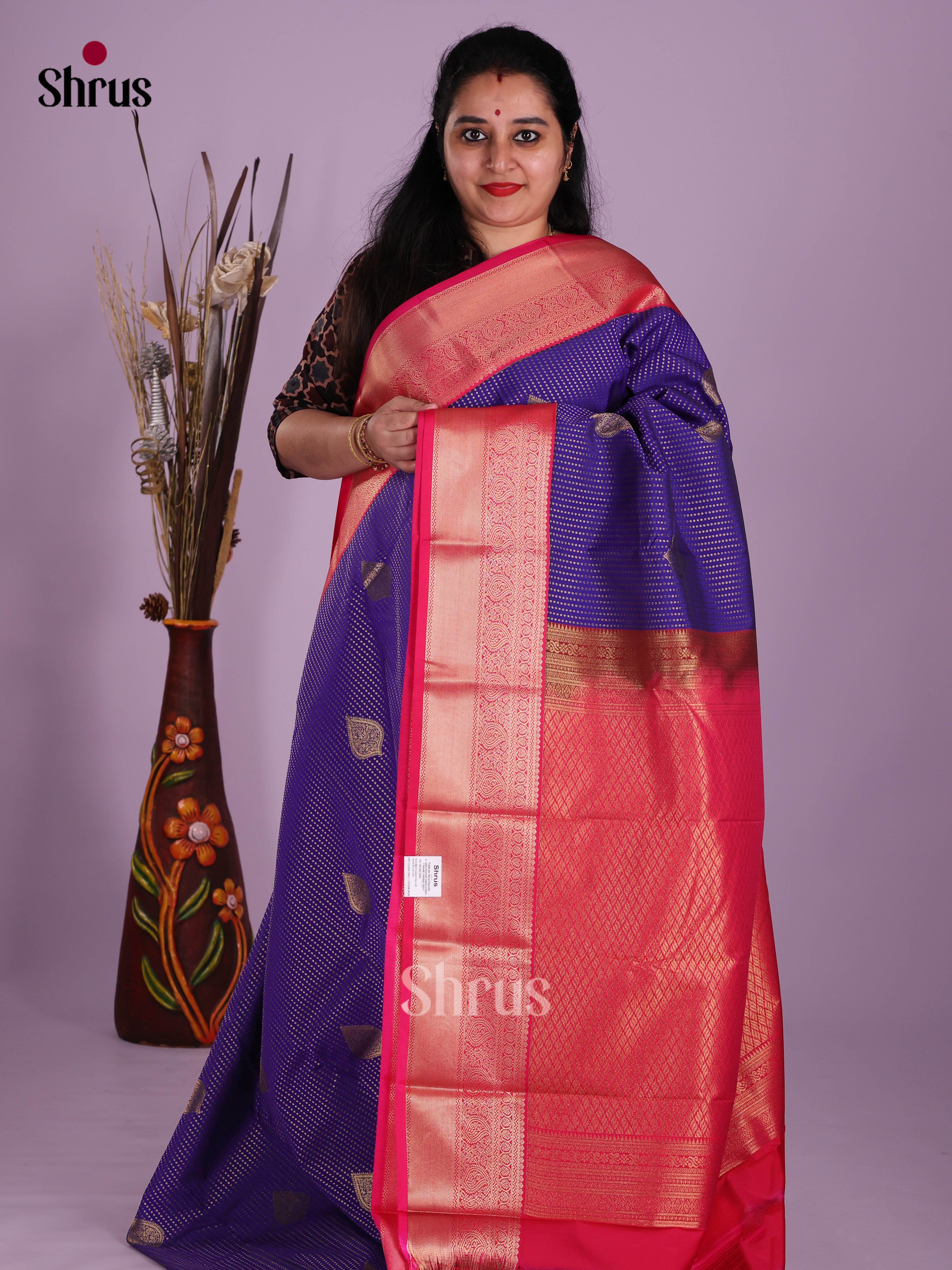Blue & Pink - Semi Kanchipuram Saree