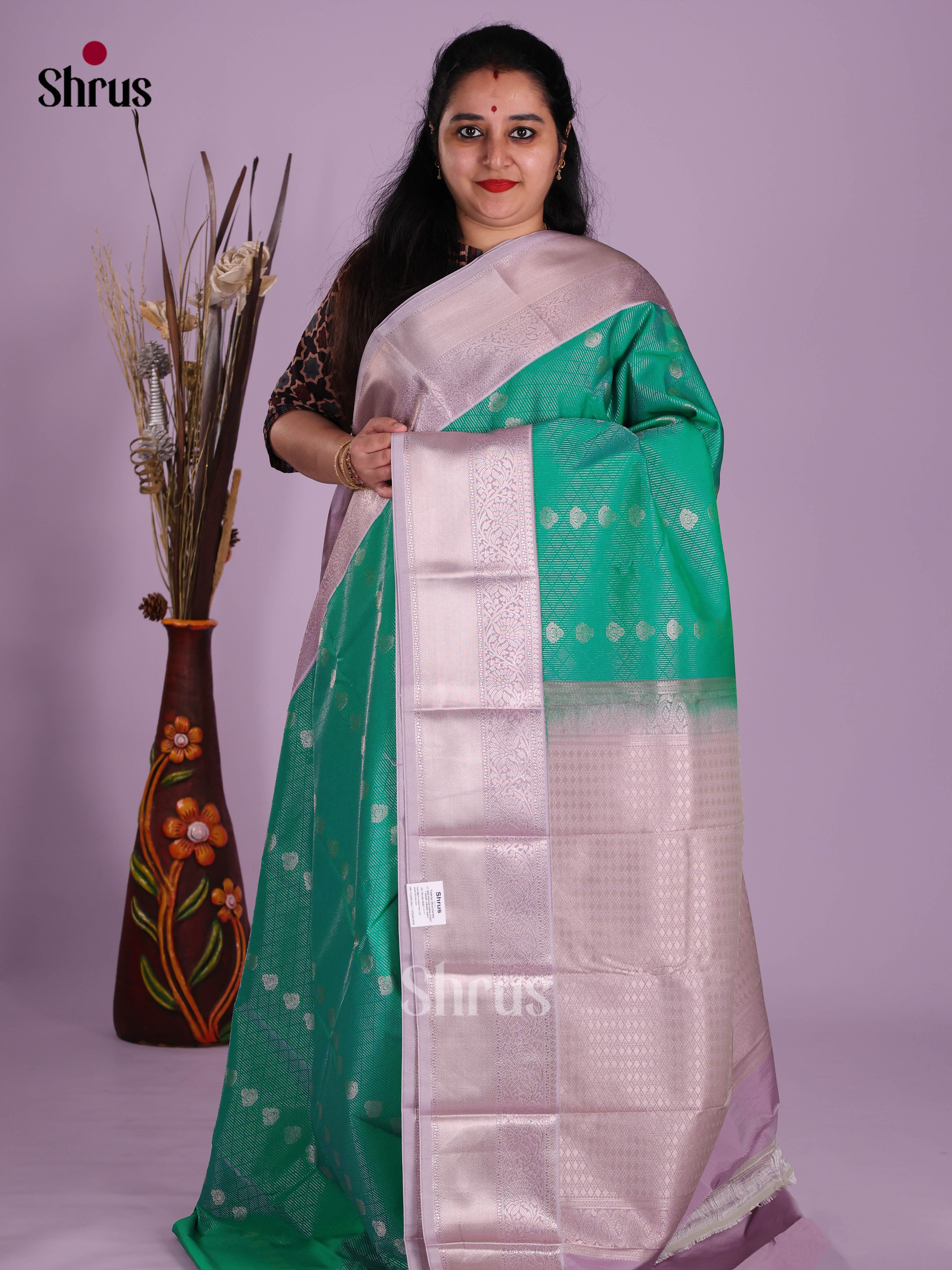 Green & Lavender- Semi Kanchipuram Saree