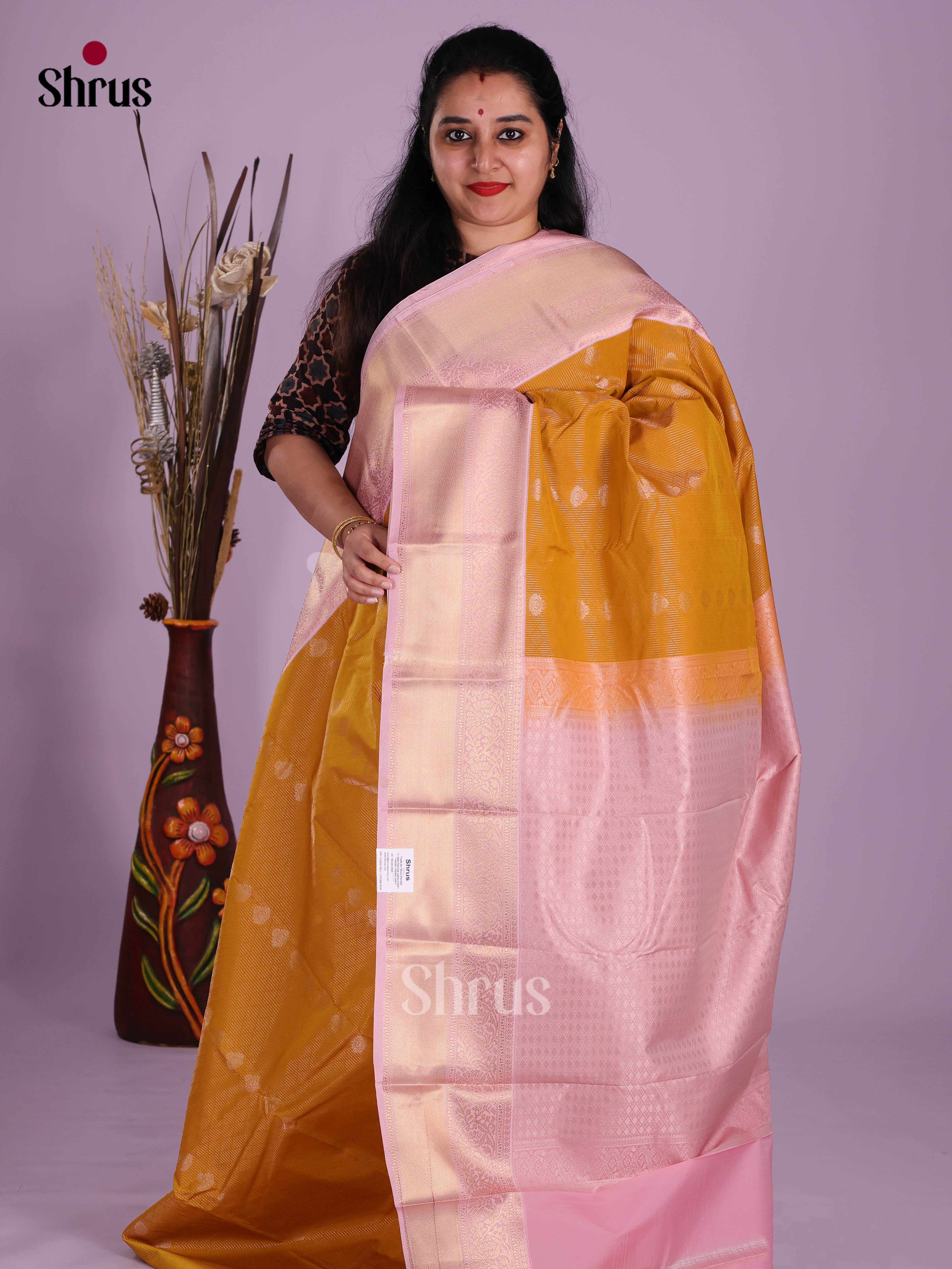 Mustard & Lavender  - Semi Kanchipuram Saree