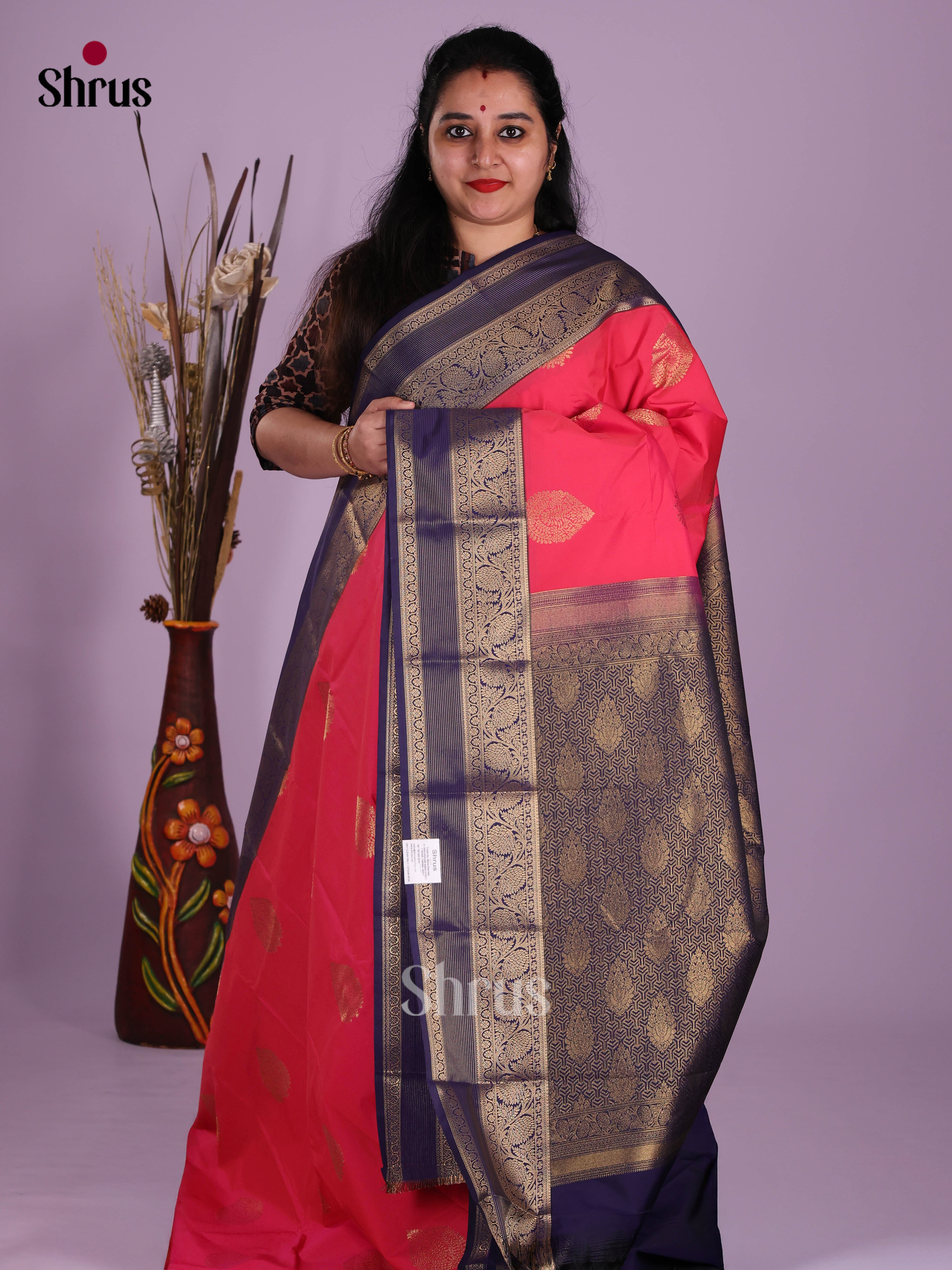 Pink & Blue - Semi Kanchipuram Saree