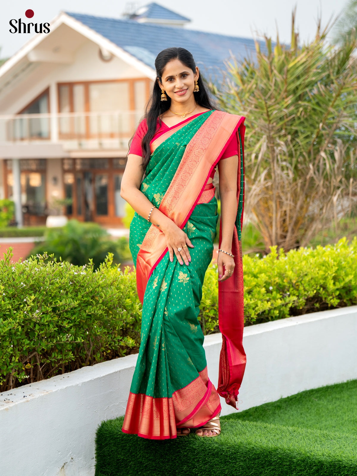 Green & Pink - Semi Kanchipuram Saree