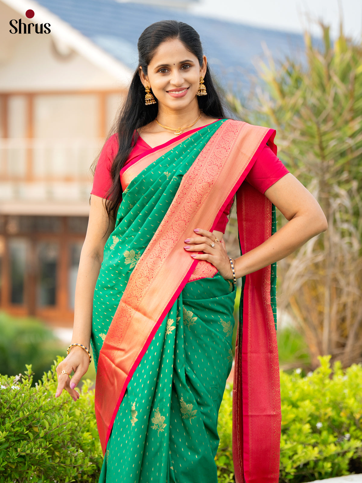 Green & Pink - Semi Kanchipuram Saree
