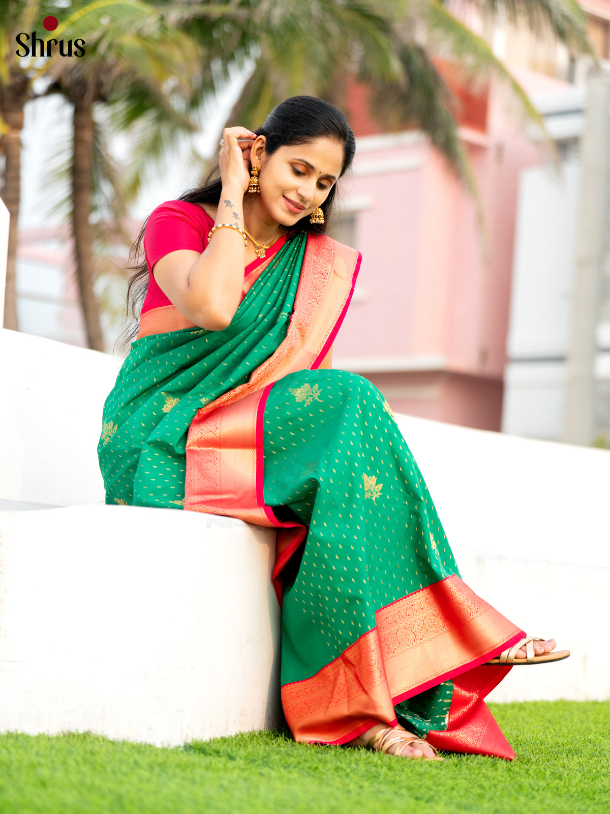 Green & Pink - Semi Kanchipuram Saree