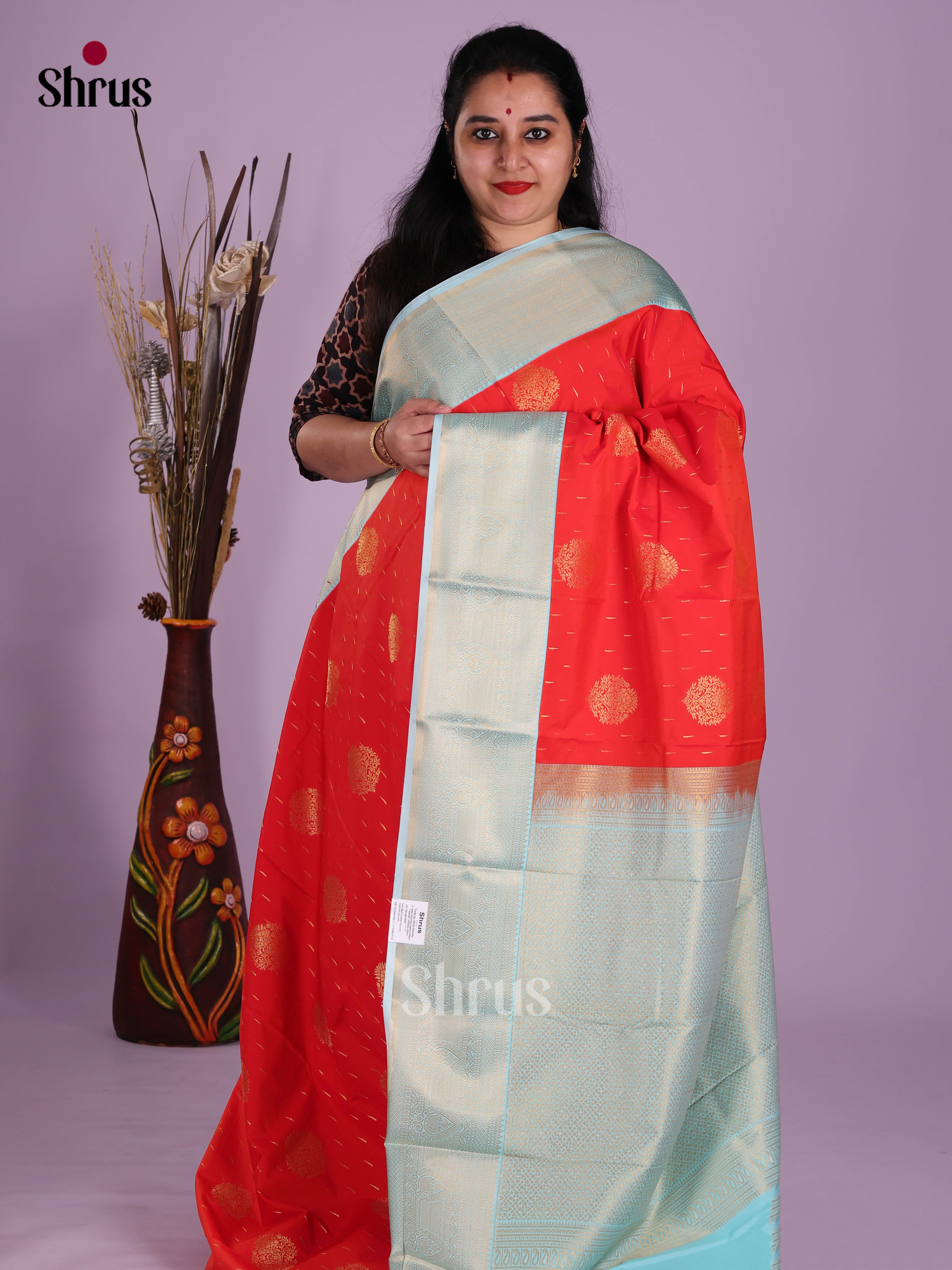 Red & Blue - Semi Kanchipuram Saree