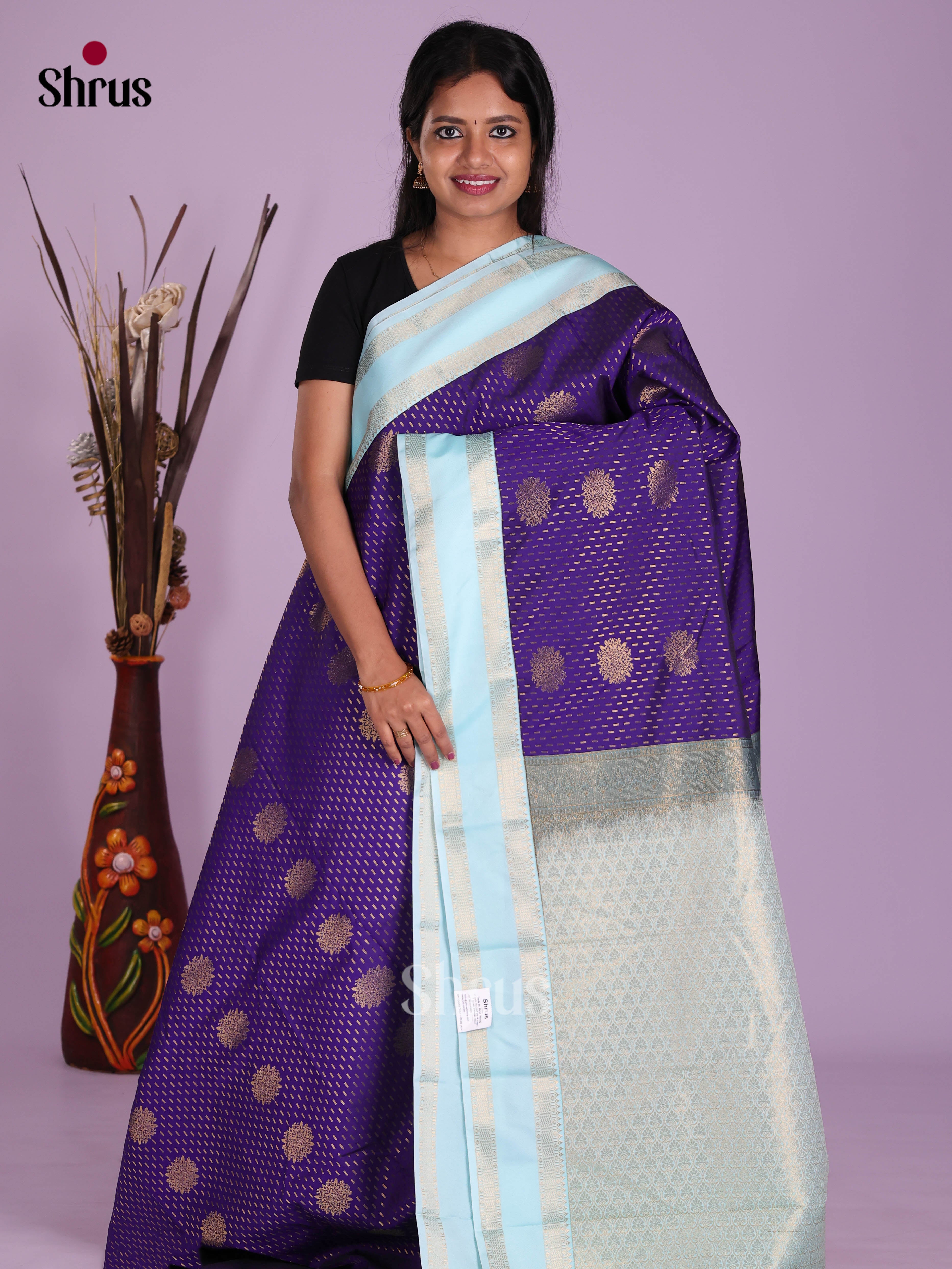 Blue & Light Blue- Semi Kanchipuram Saree
