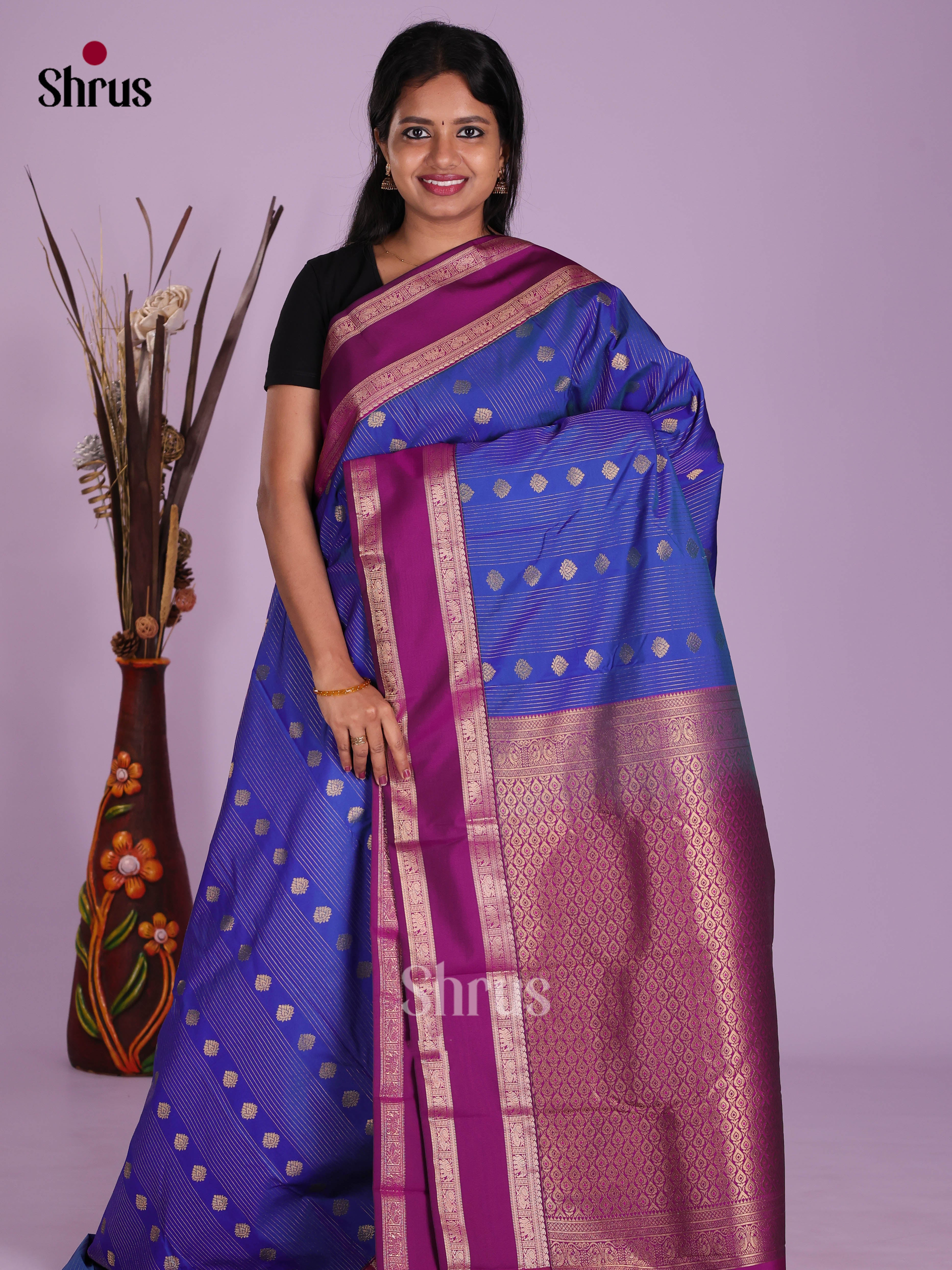 Blue & Purple - Semi Kanchipuram Saree