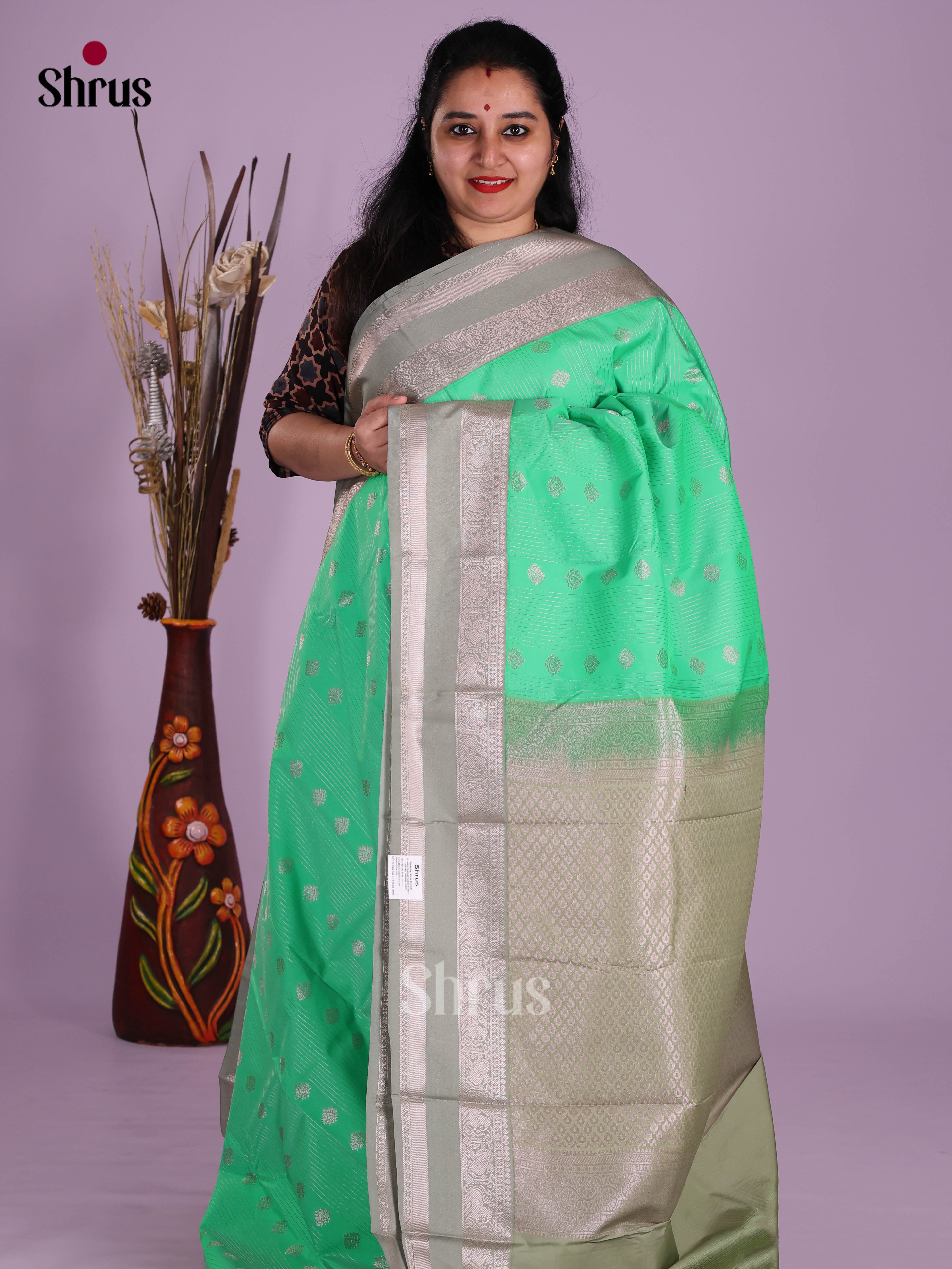 Pastel Green & Elachi Green- Semi Kanchipuram Saree