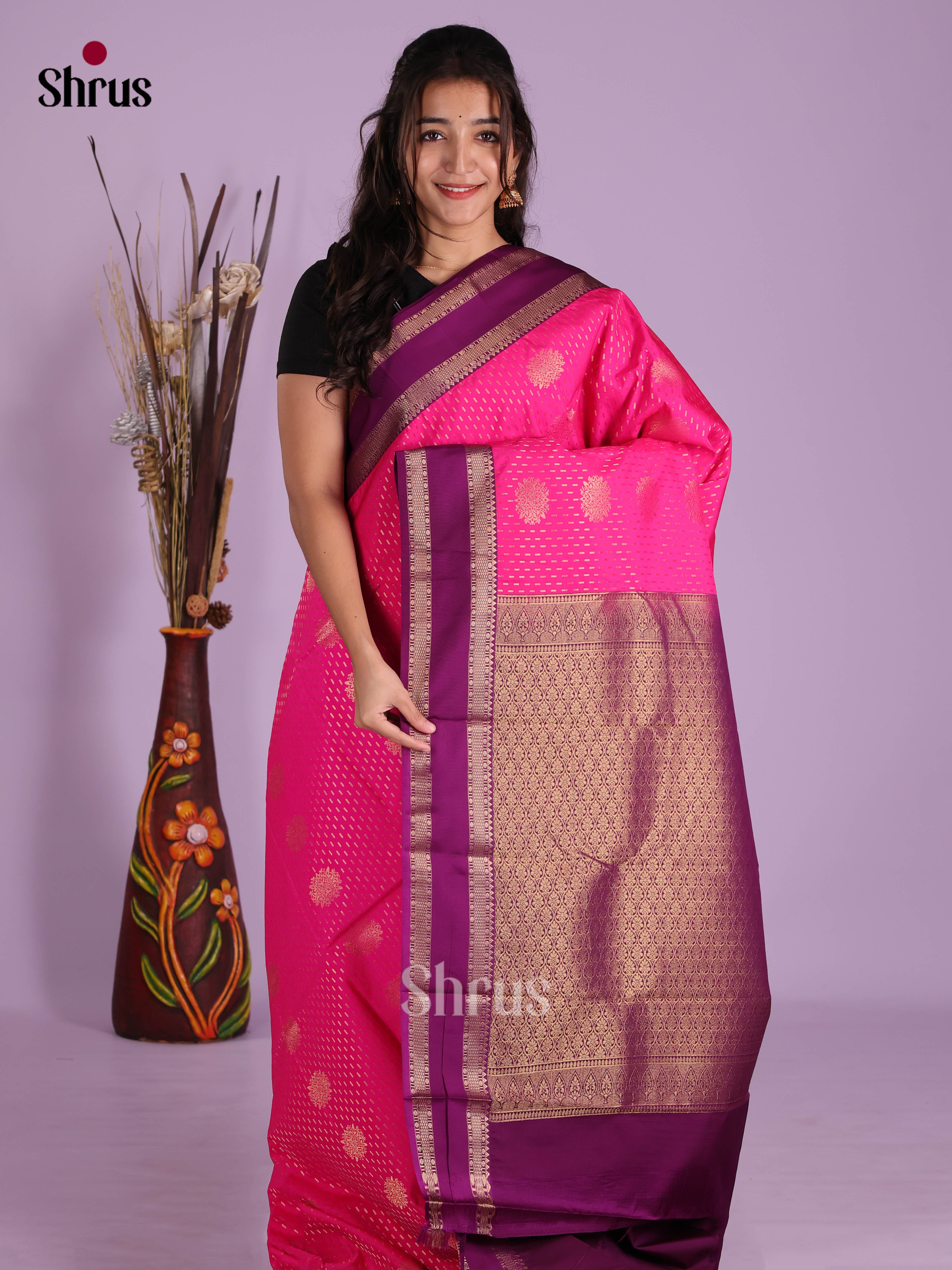 Pink & Purple - Semi Kanchipuram Saree