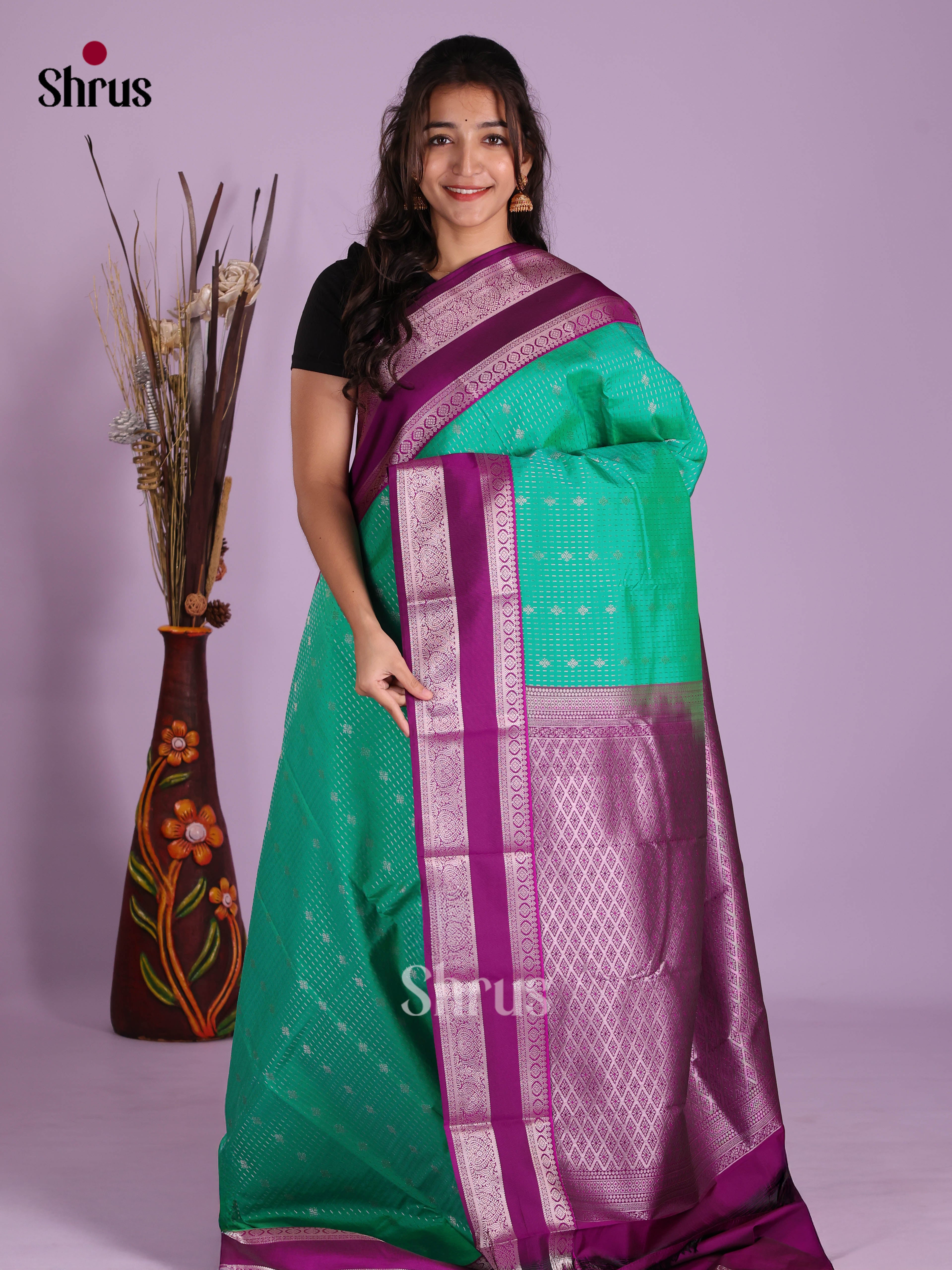 Green & Purple- Semi Kanchipuram Saree