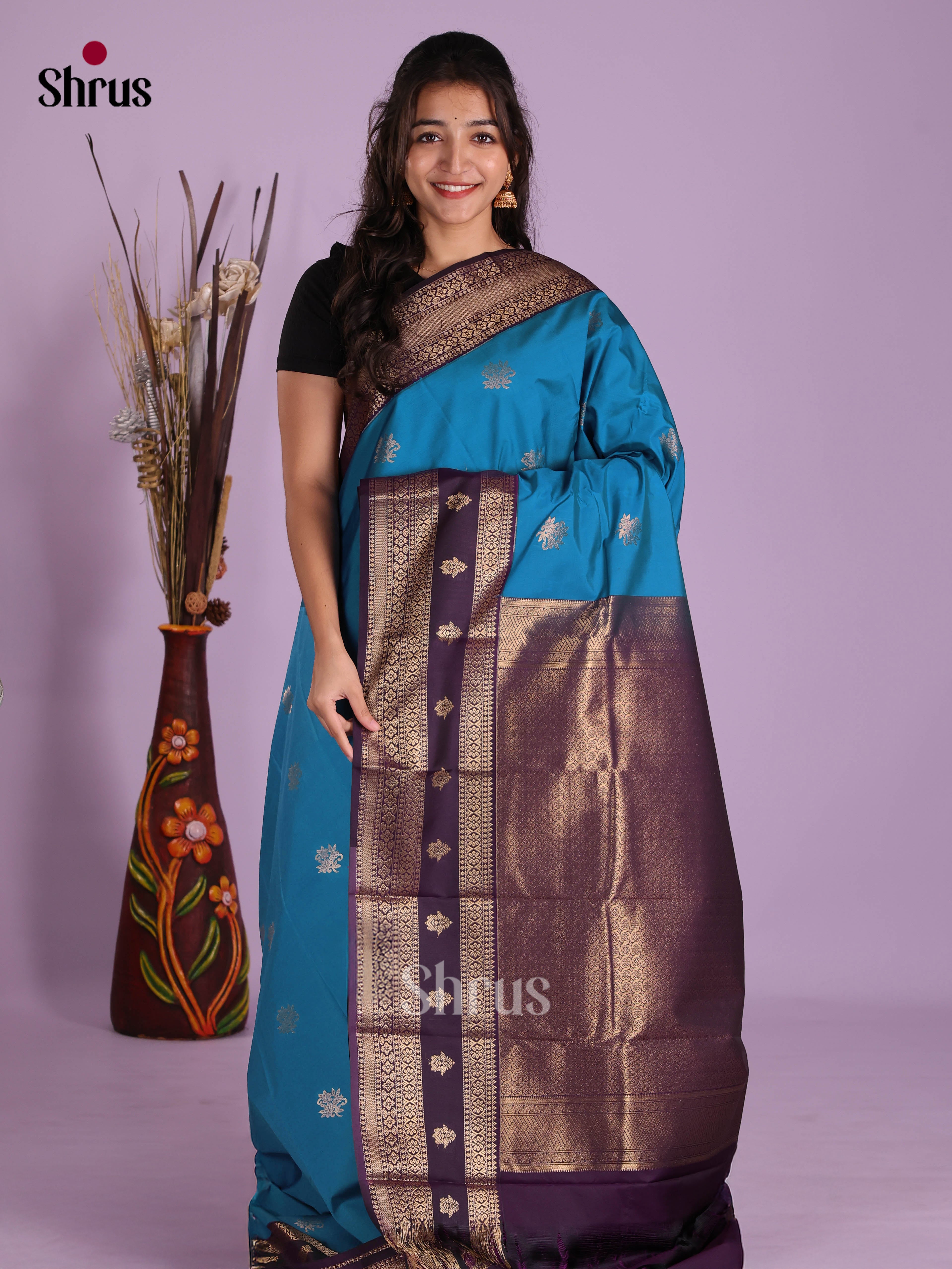 Blue & Violet - Semi Kanchipuram Saree