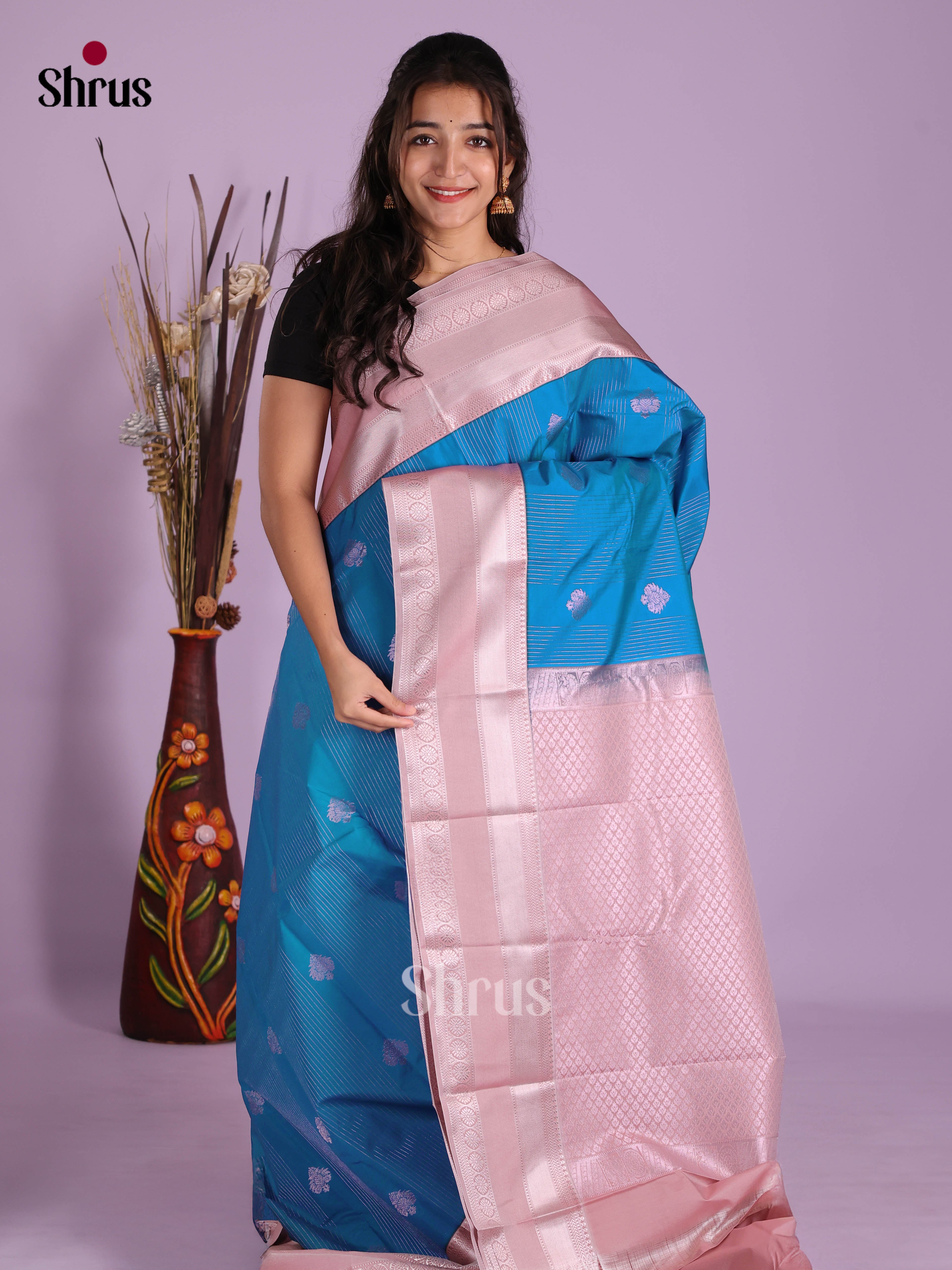 Blue & Lavender - Semi Kanchipuram Saree