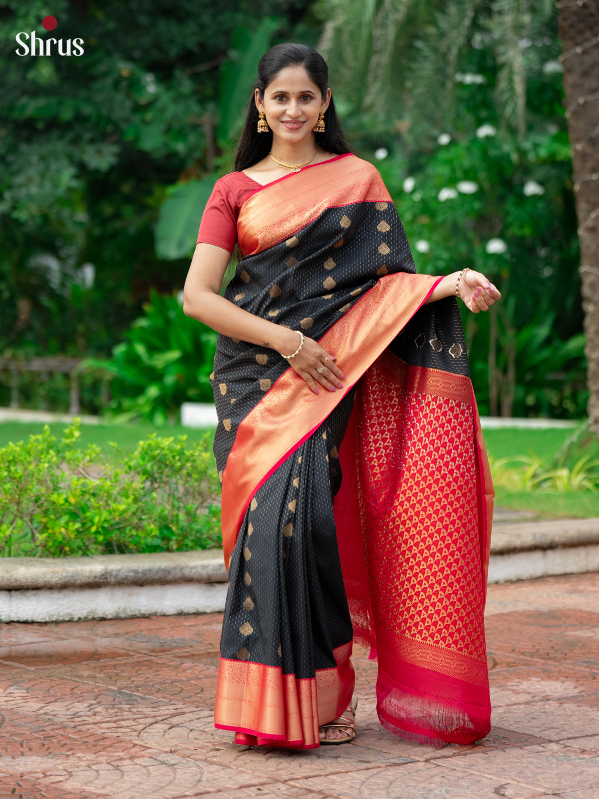 Black & Pink- Semi Kanchipuram Saree