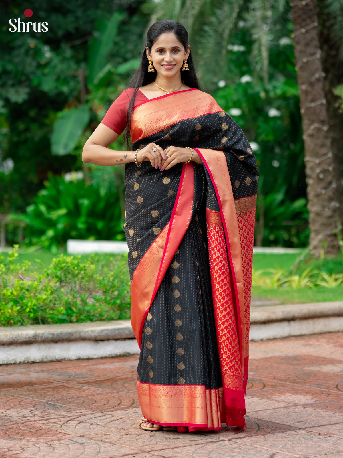 Black & Pink- Semi Kanchipuram Saree