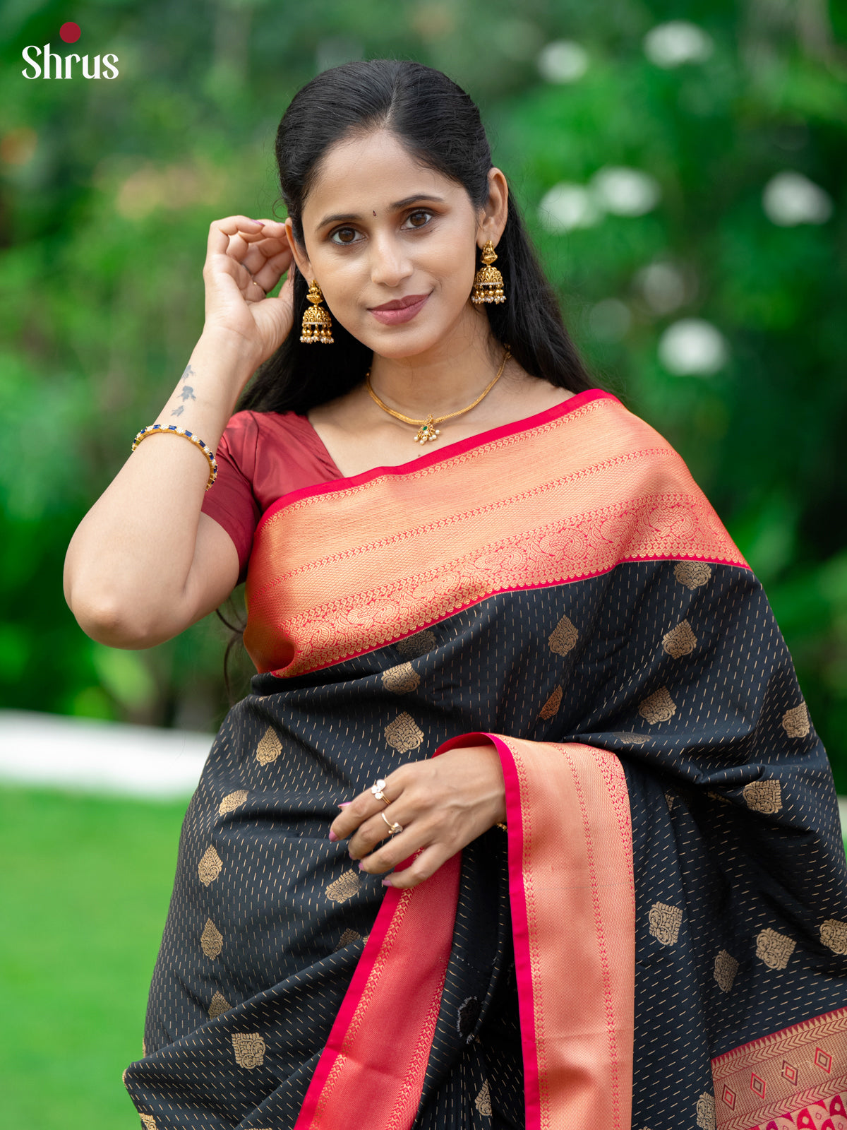 Black & Pink- Semi Kanchipuram Saree