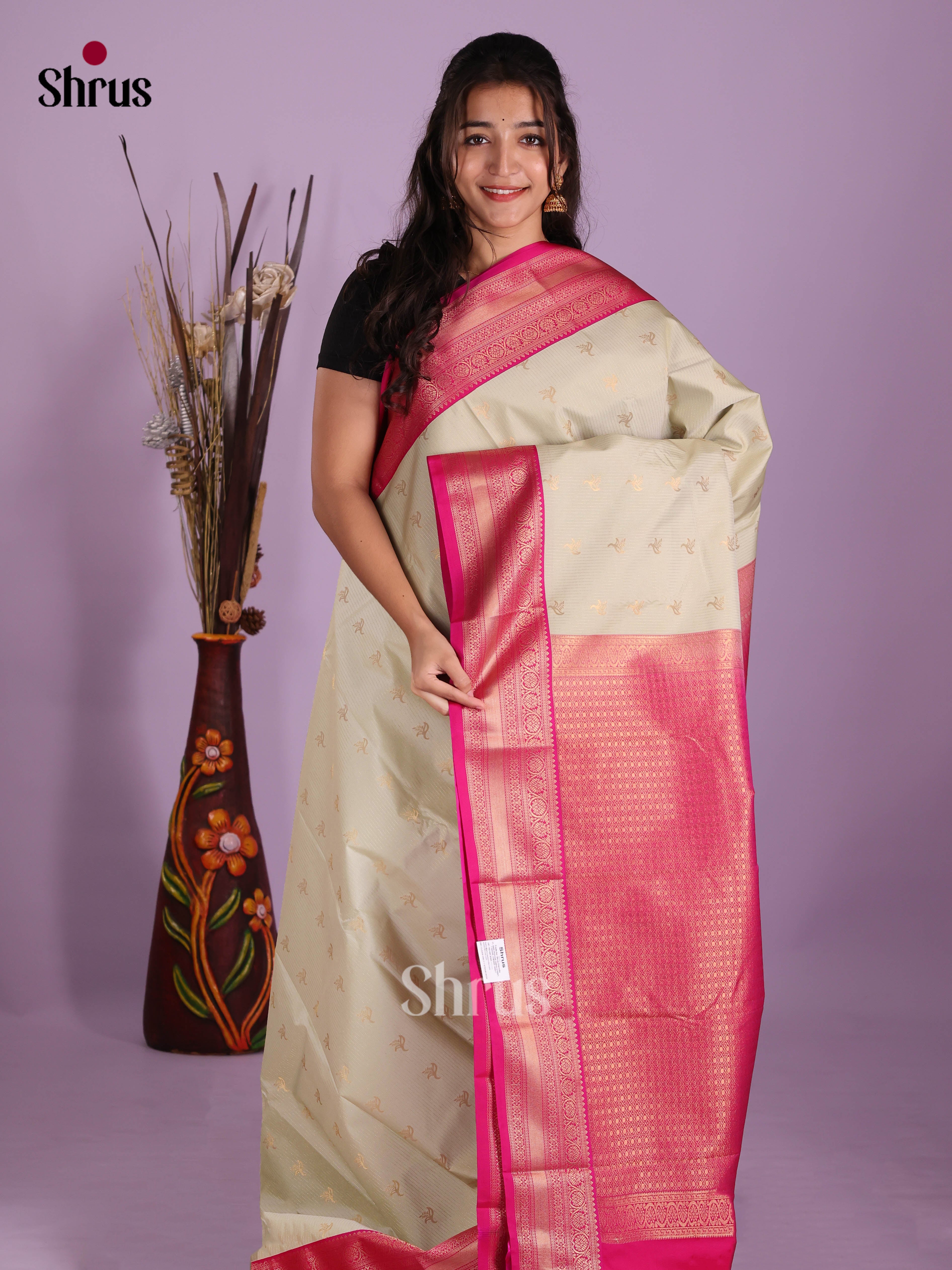 Grey & Pink - Semi Kanchipuram Saree