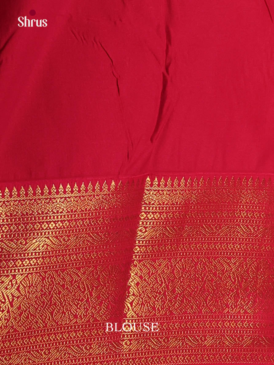 Light green & Red - Semi Kanchipuram Saree