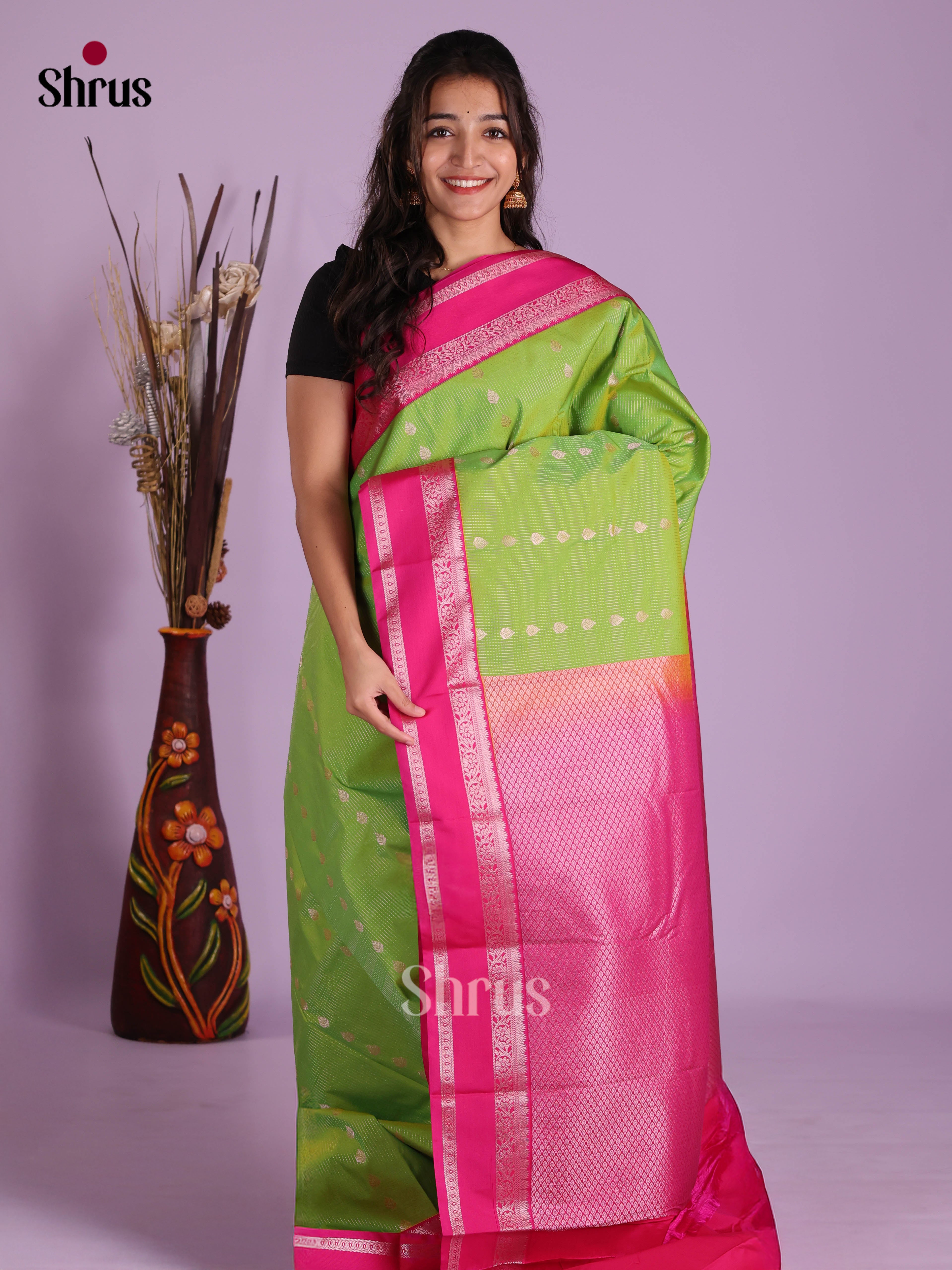 Light Green & Pink- Semi Kanchipuram Saree