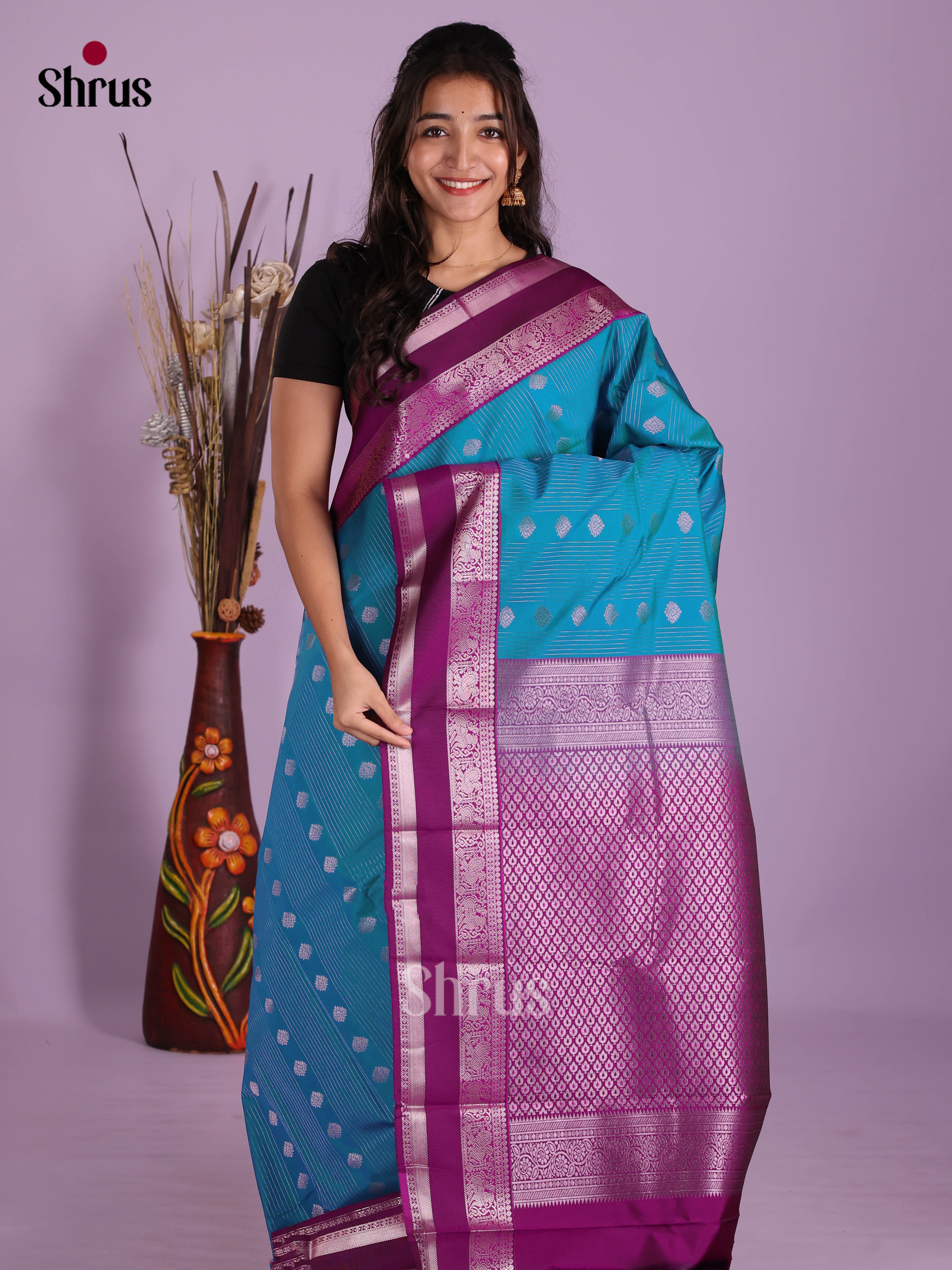 Blue & Purple - Semi Kanchipuram Saree