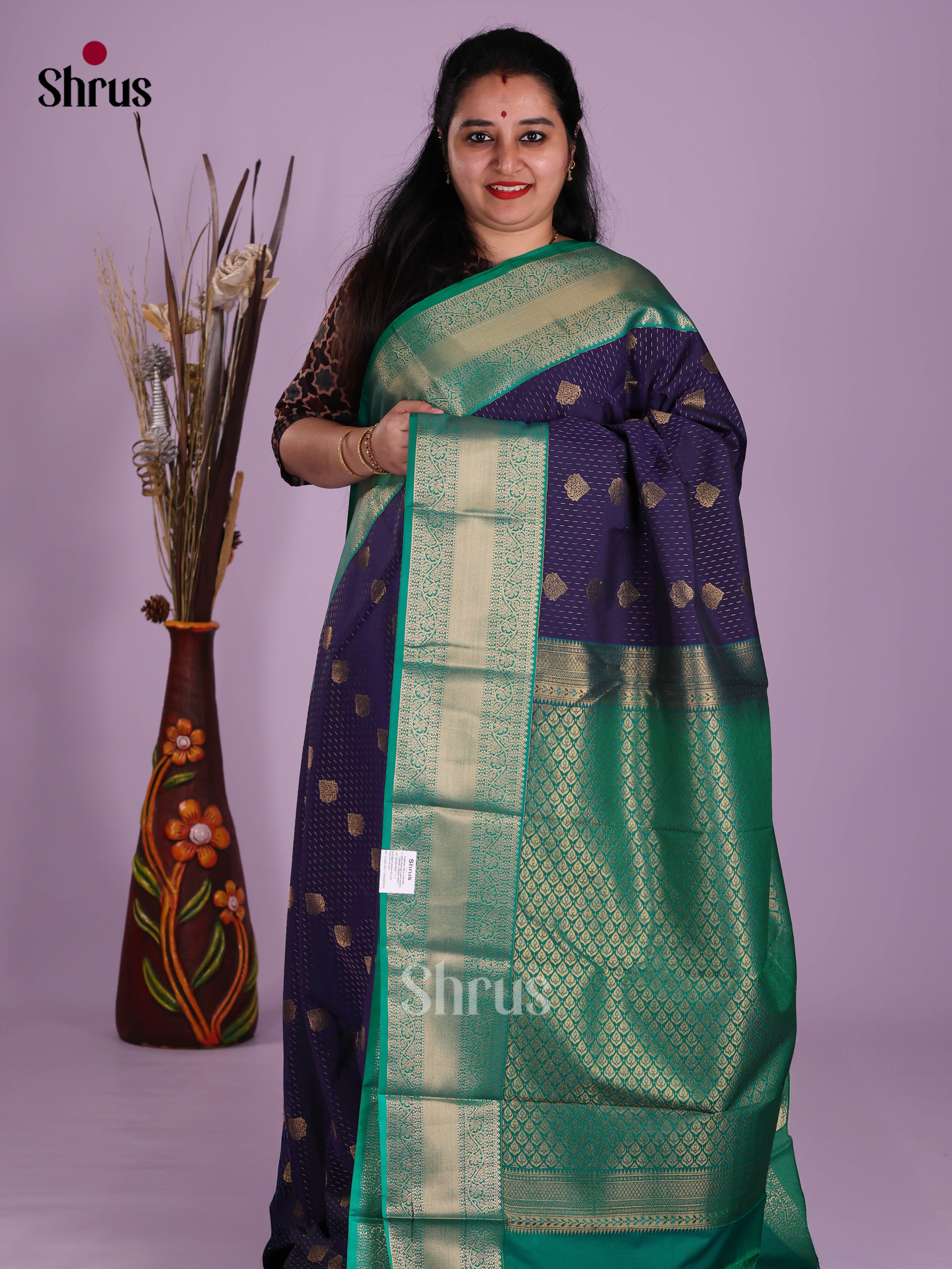 Blue & Green  - Semi Kanchipuram Saree