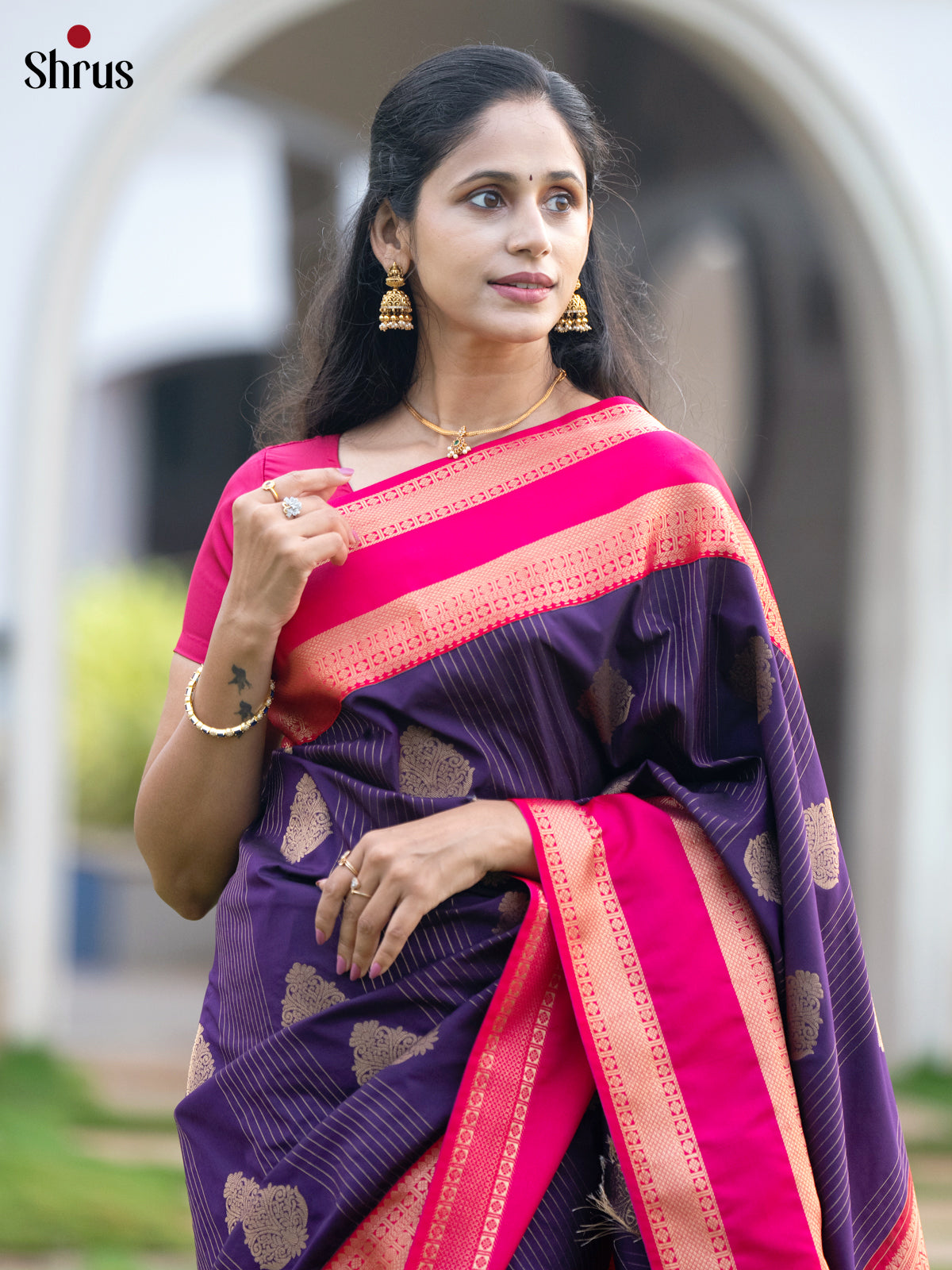 Violet & Pink - Semi Kanchipuram Saree