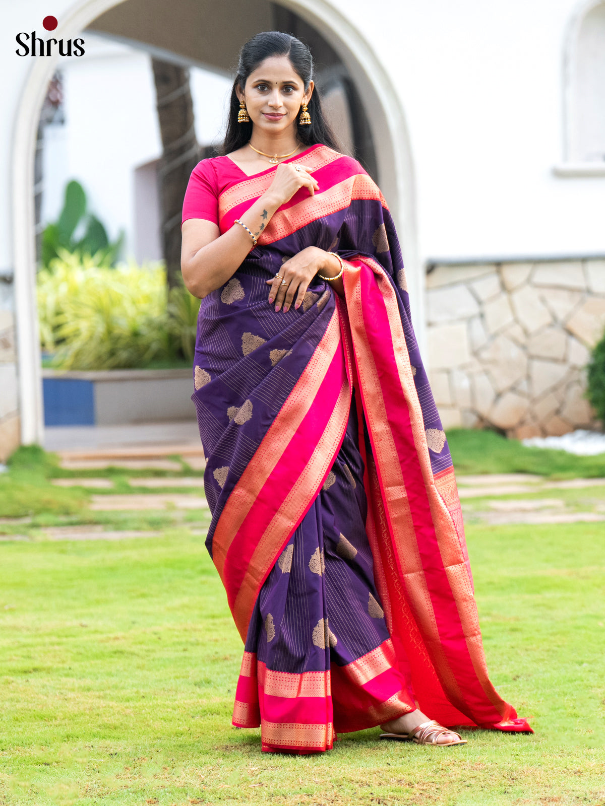 Violet & Pink - Semi Kanchipuram Saree