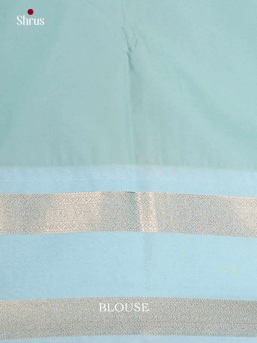 Lime Green & Blue- Semi Kanchipuram Saree - Shop on Shrus.com