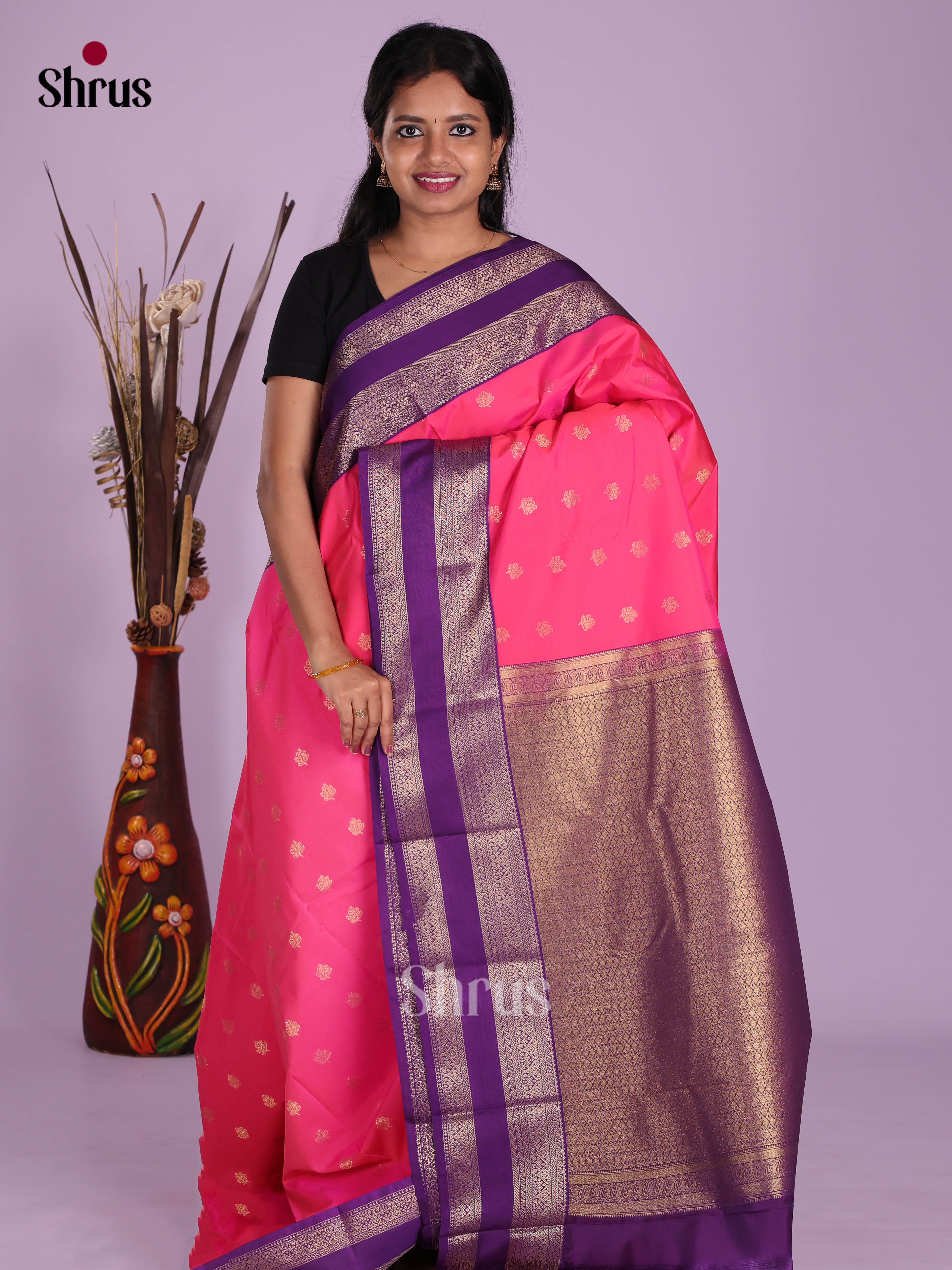 Pink & Violet  - Semi Kanchipuram Saree