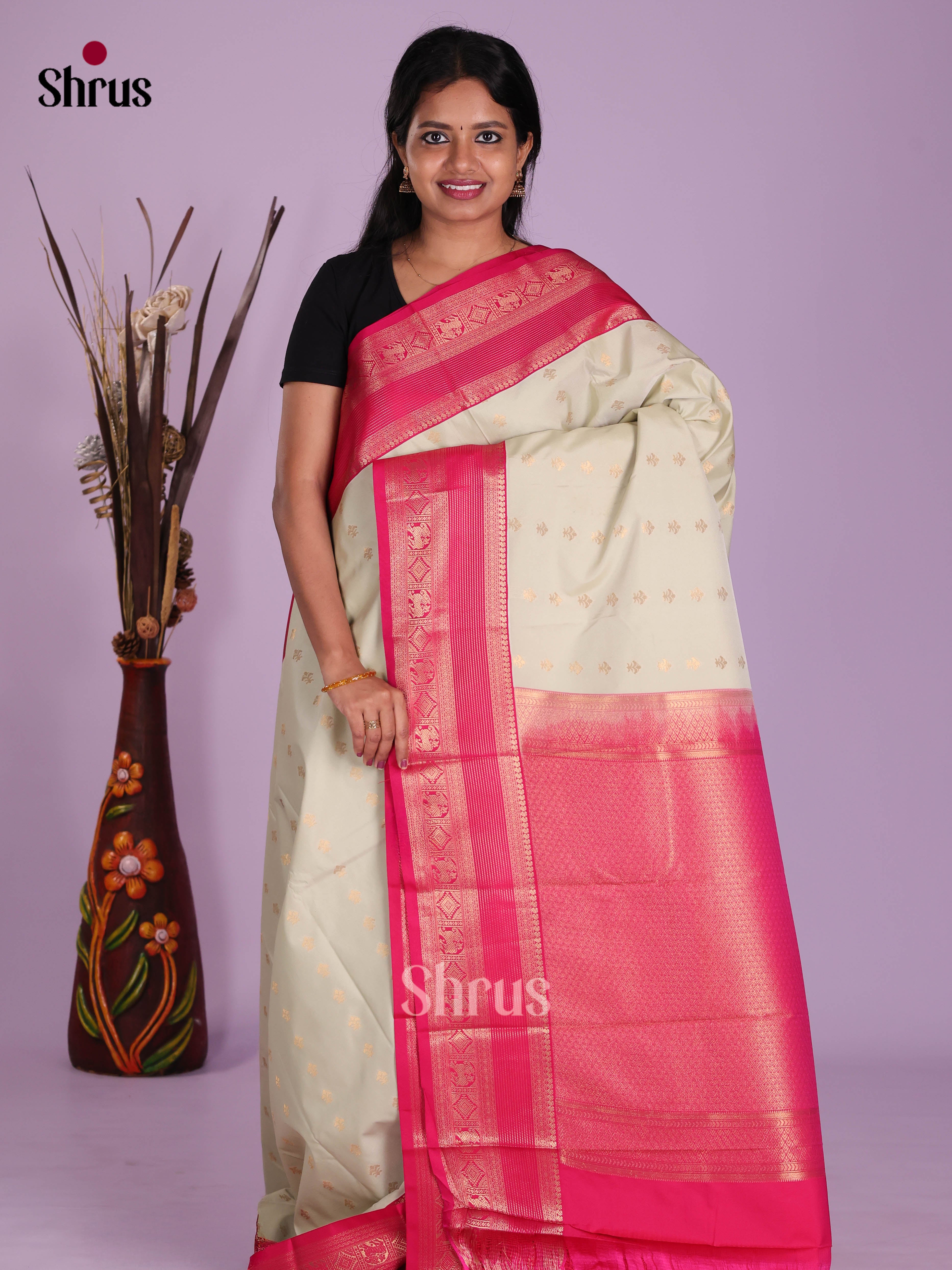 Grey & Pink  - Semi Kanchipuram Saree