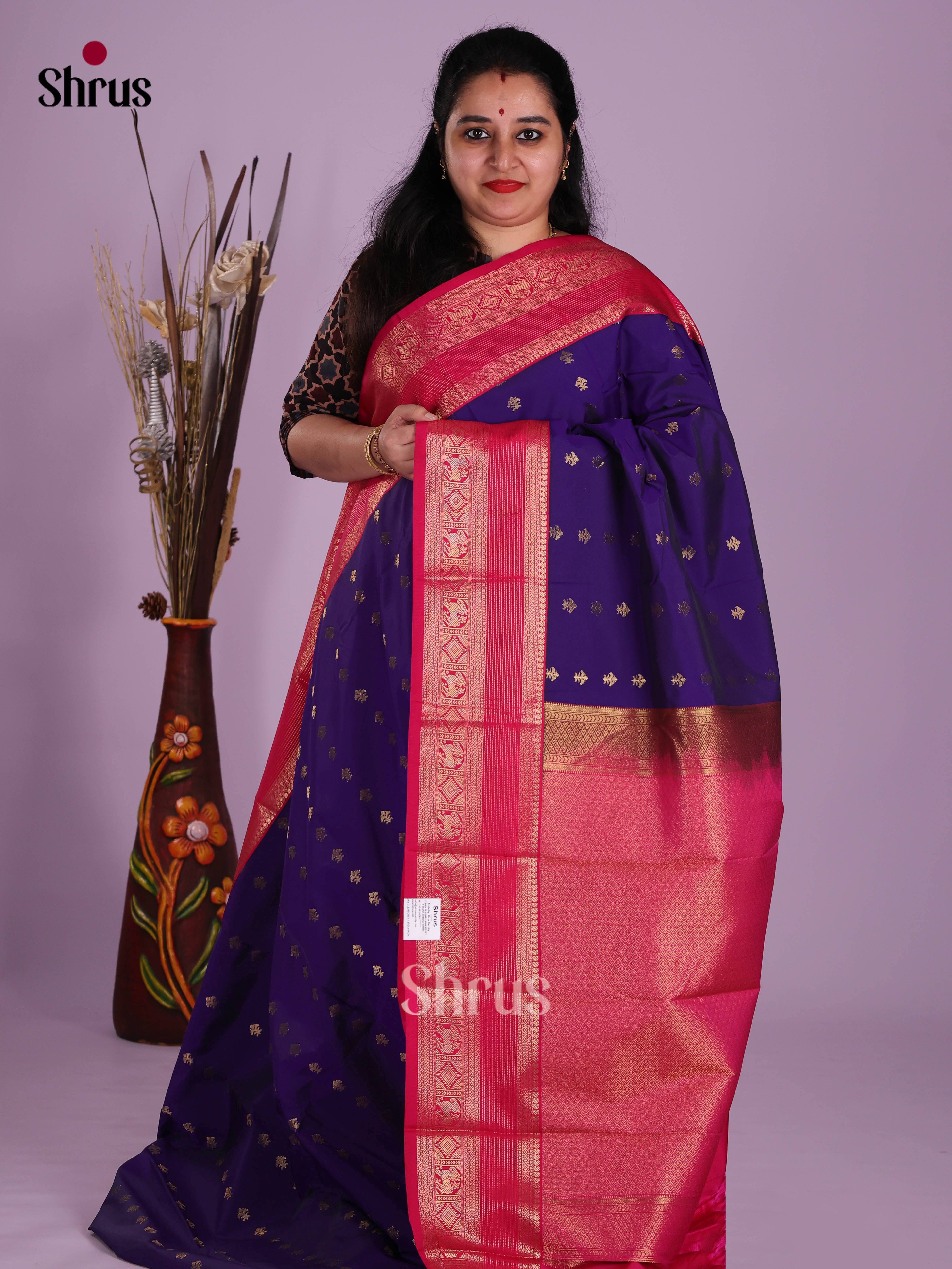 Blue & Pink - Semi Kanchipuram Saree