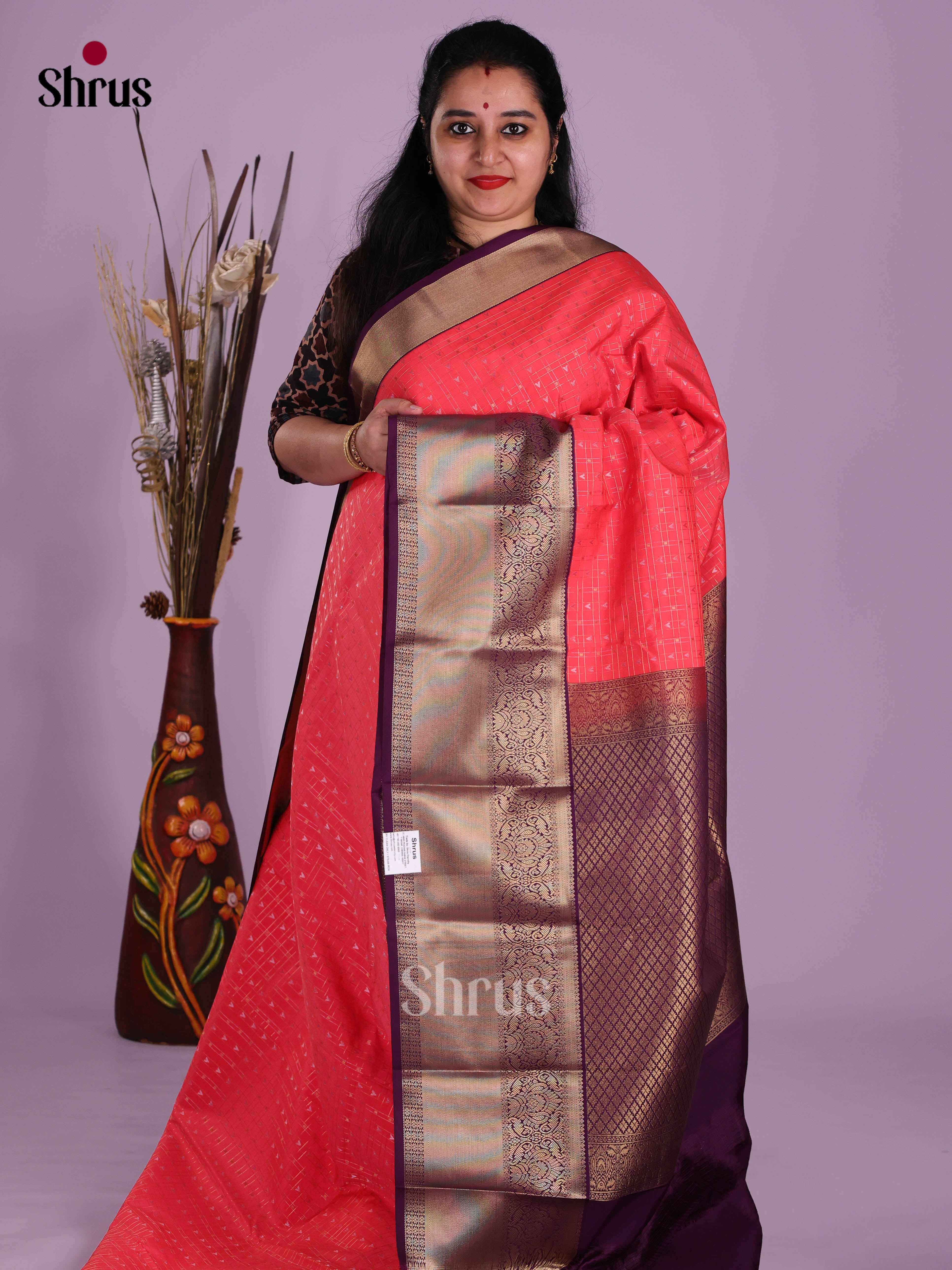 Pink & Violet - Semi Kanchipuram Saree