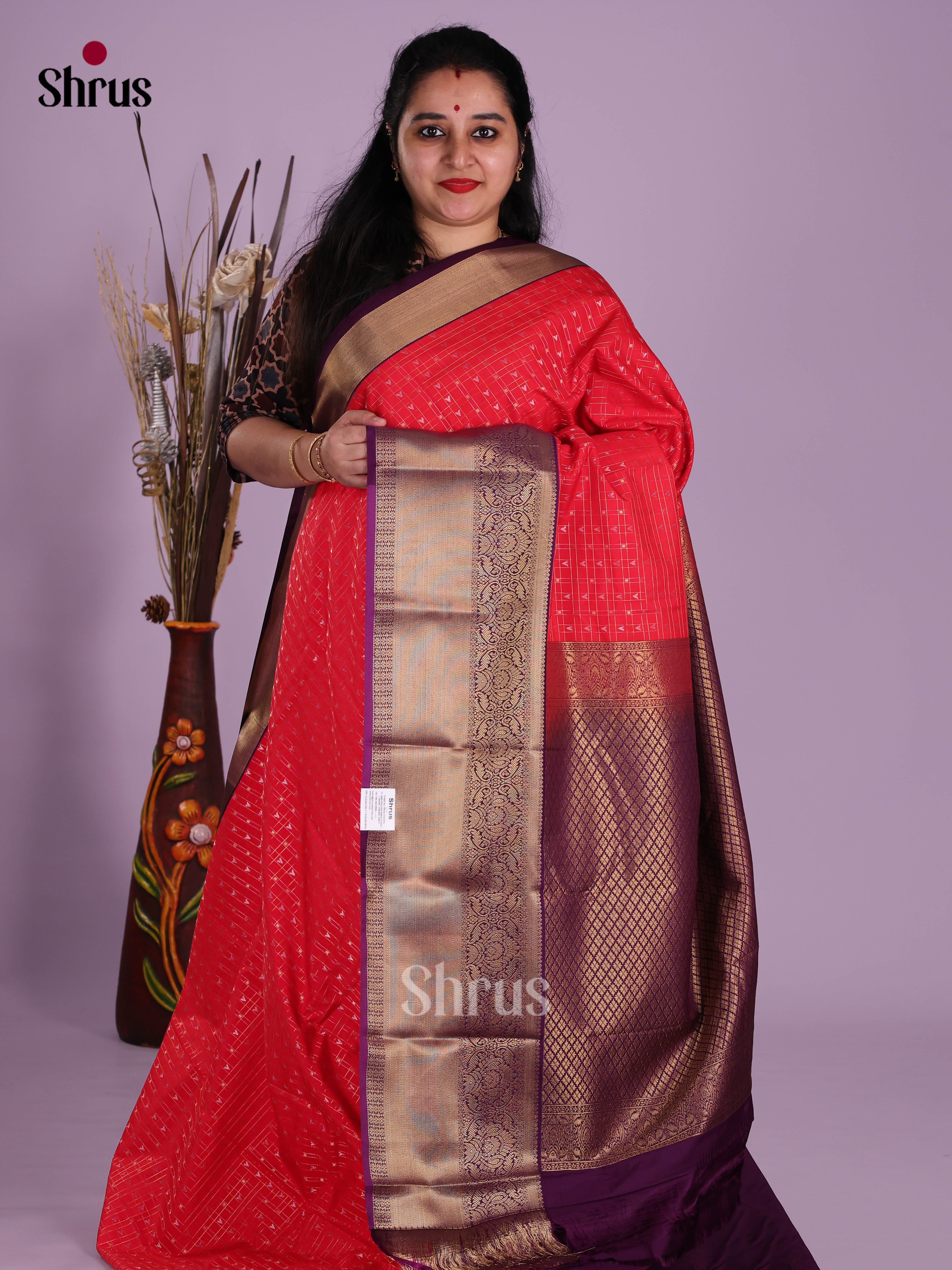 Red & Violet- Semi Kanchipuram Saree