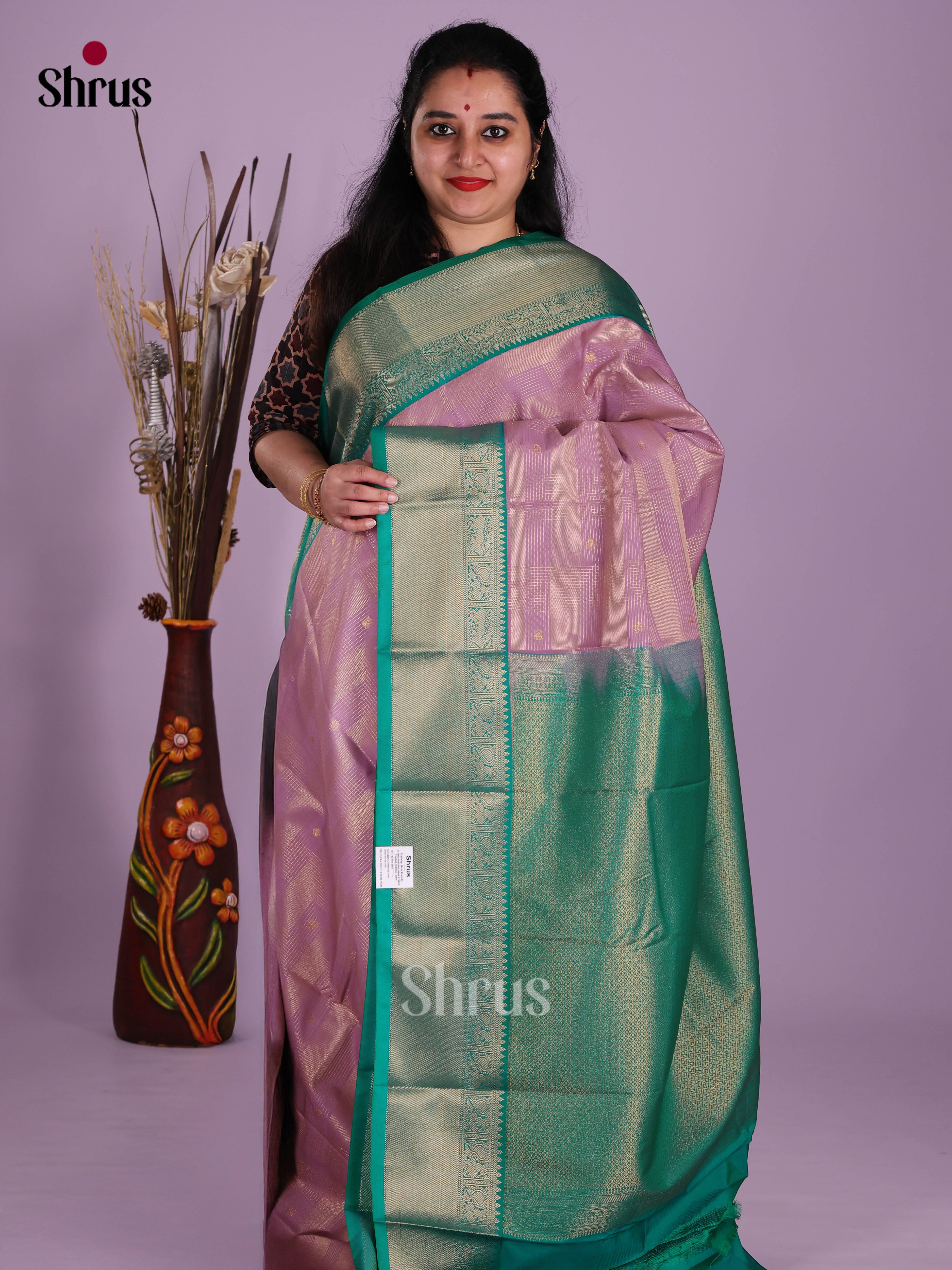 Lavender & Green- Semi Kanchipuram Saree