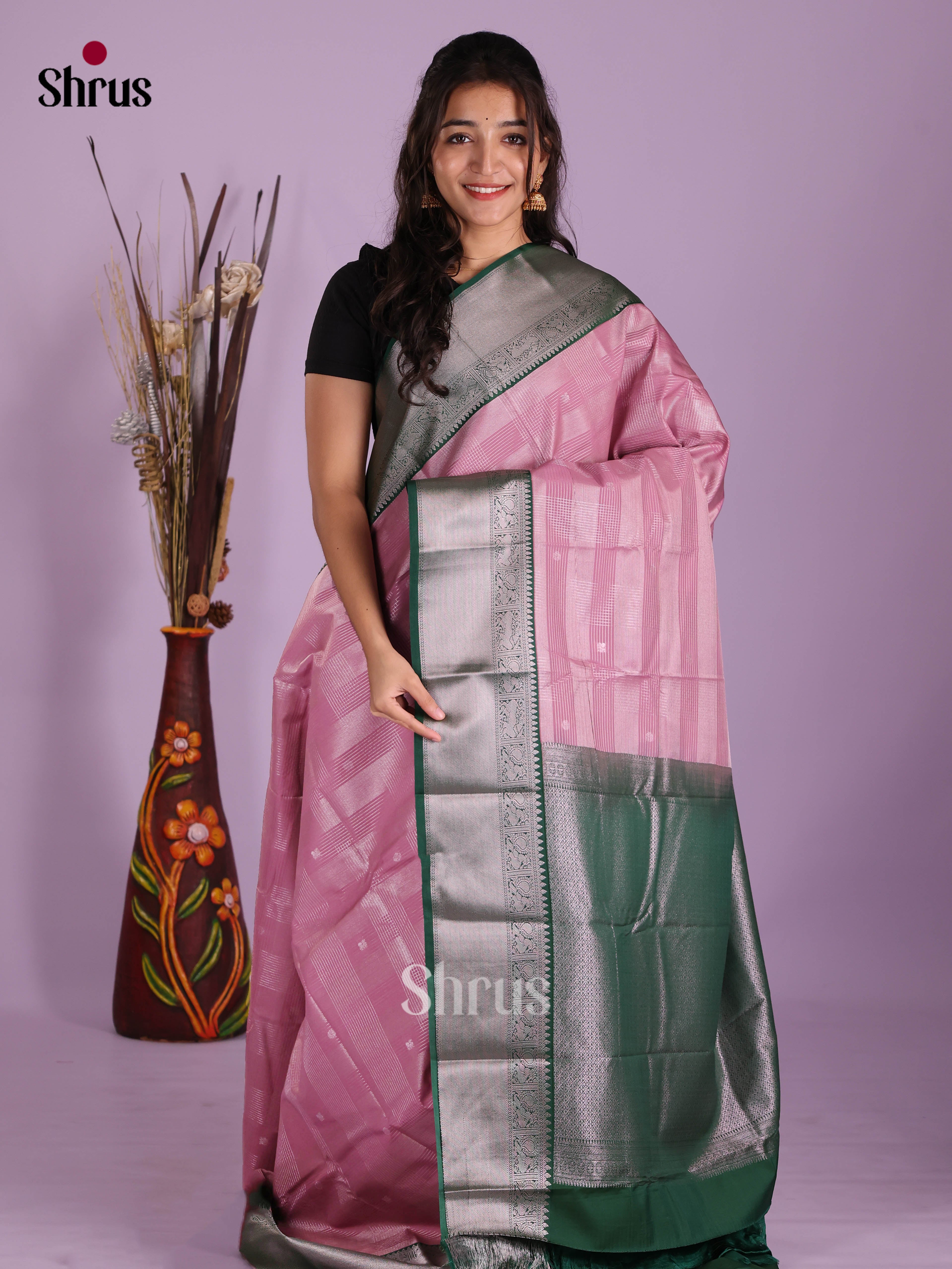 Pink  & Green- Semi Kanchipuram Saree