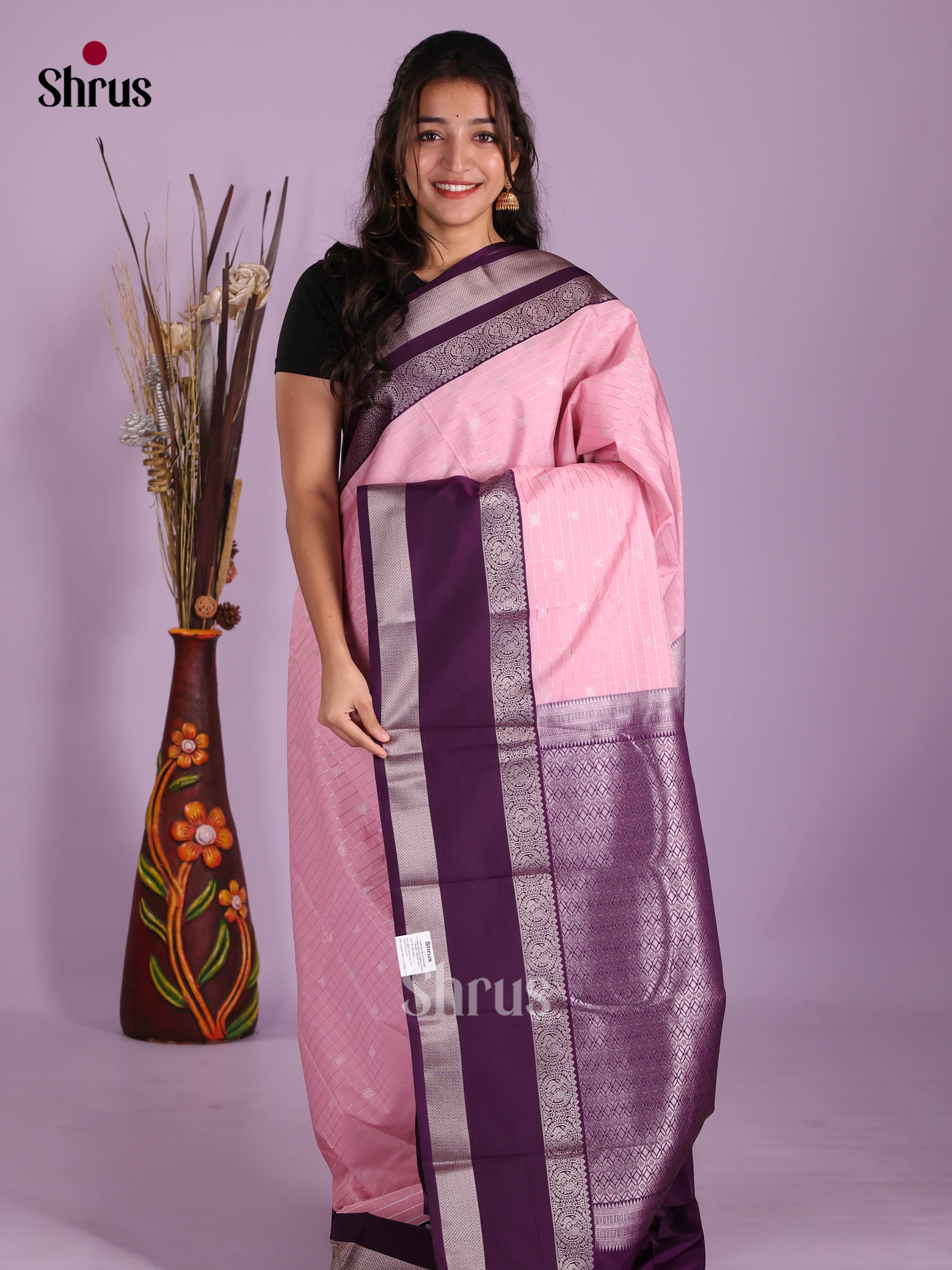 Baby Pink & Violet - Semi Kanchipuram Saree