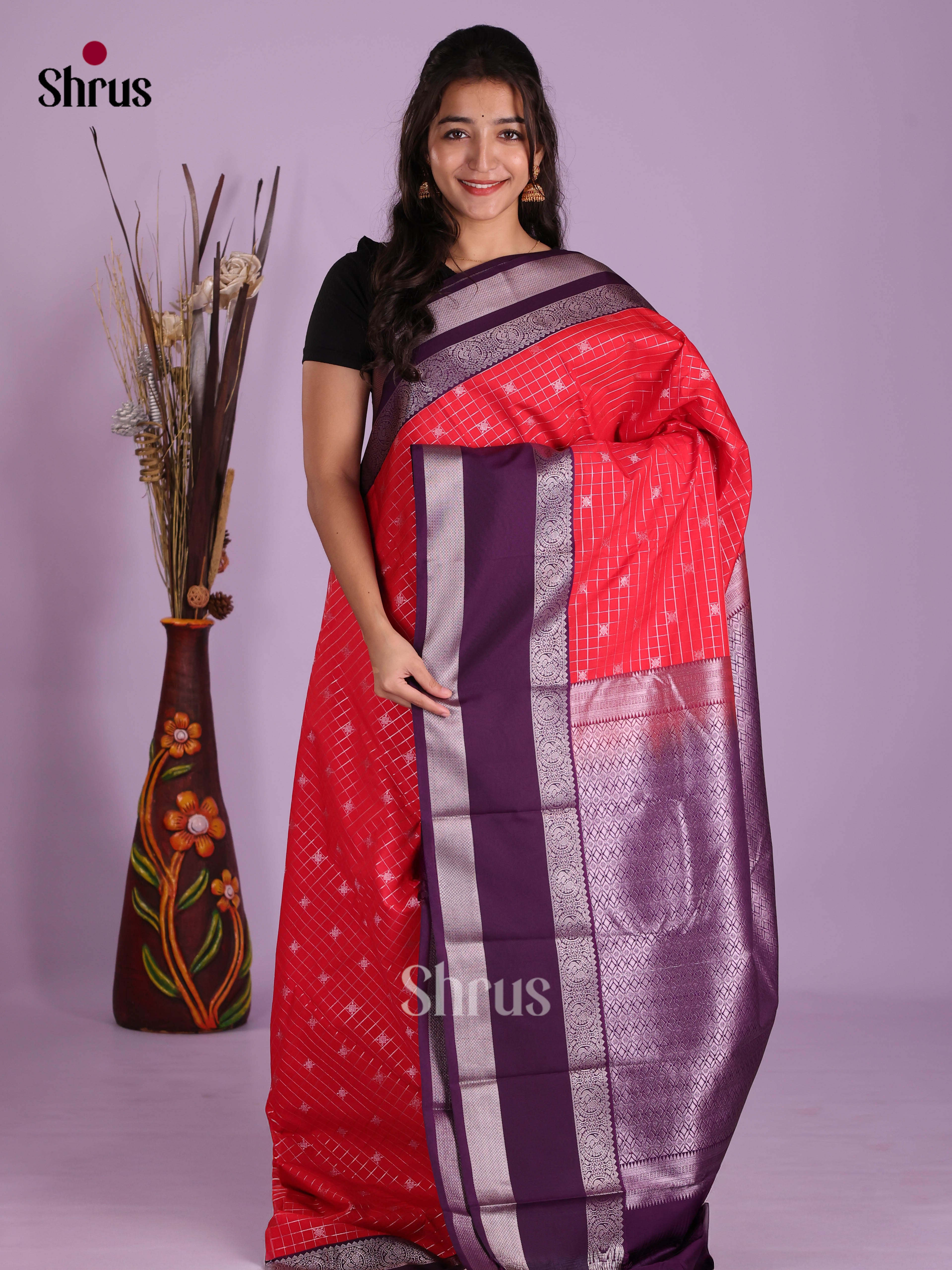 Red & Violet - Semi Kanchipuram Saree