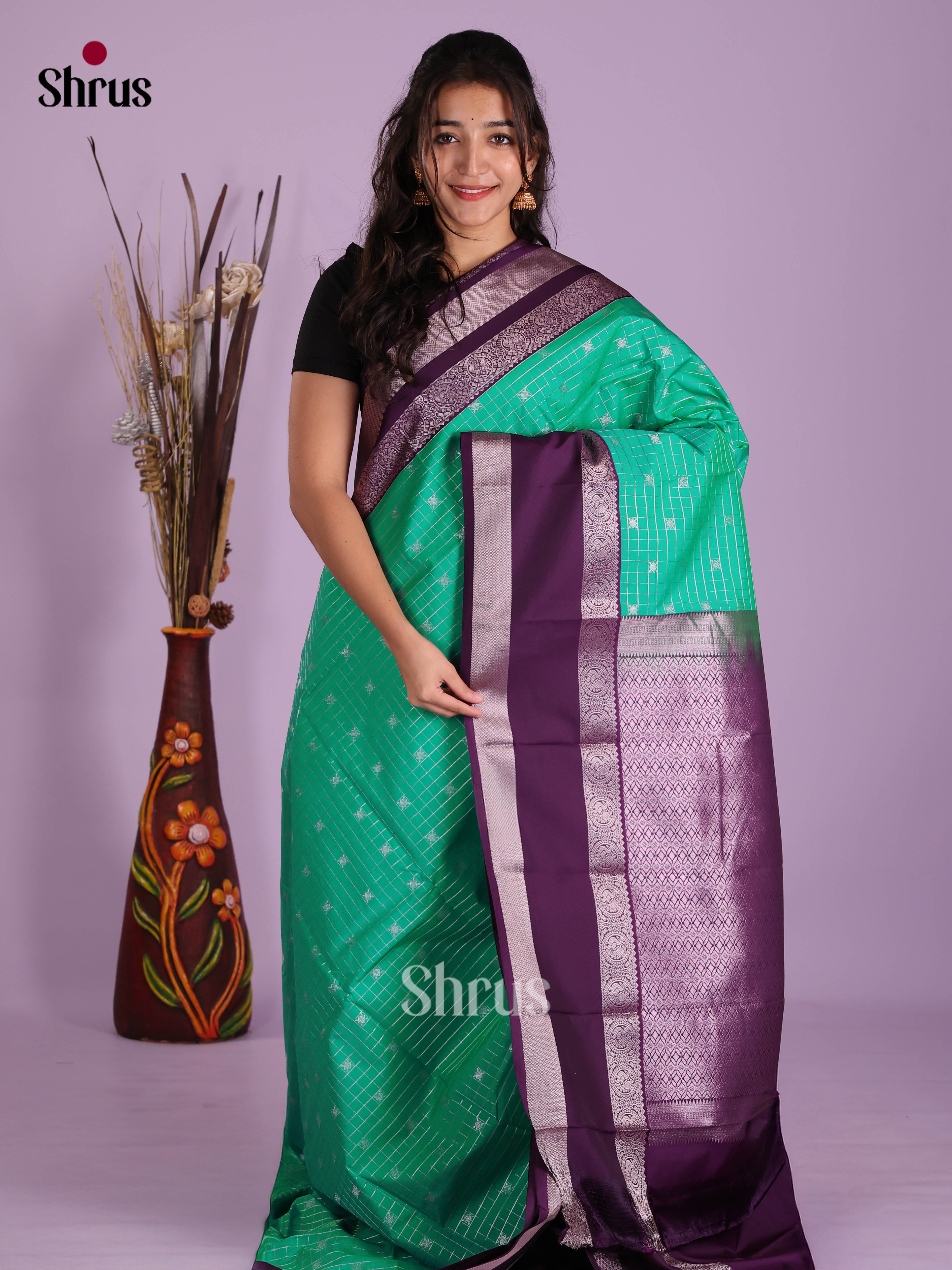 Green & Violet - Semi Kanchipuram Saree