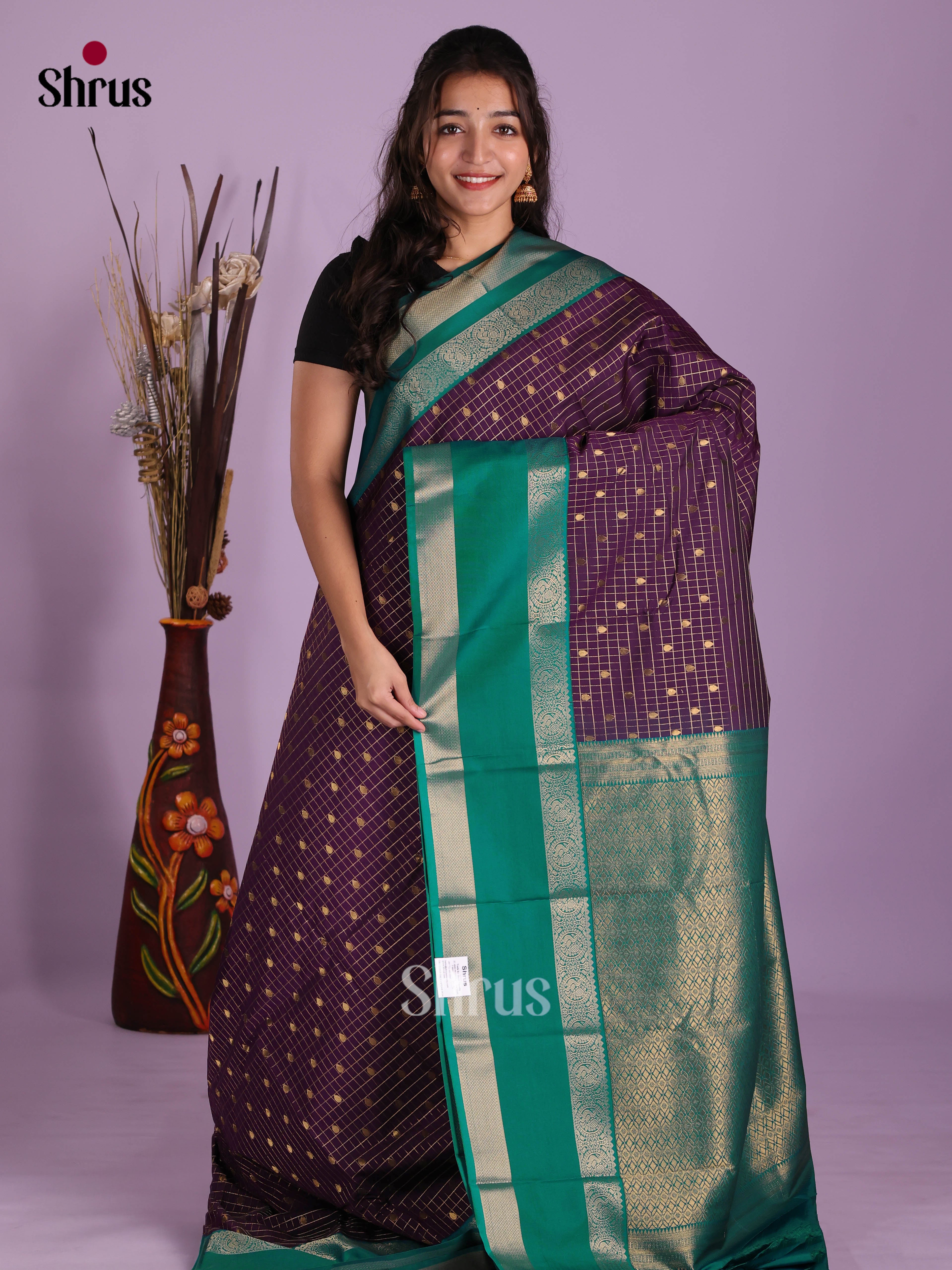 Violet & Green - Semi Kanchipuram Saree