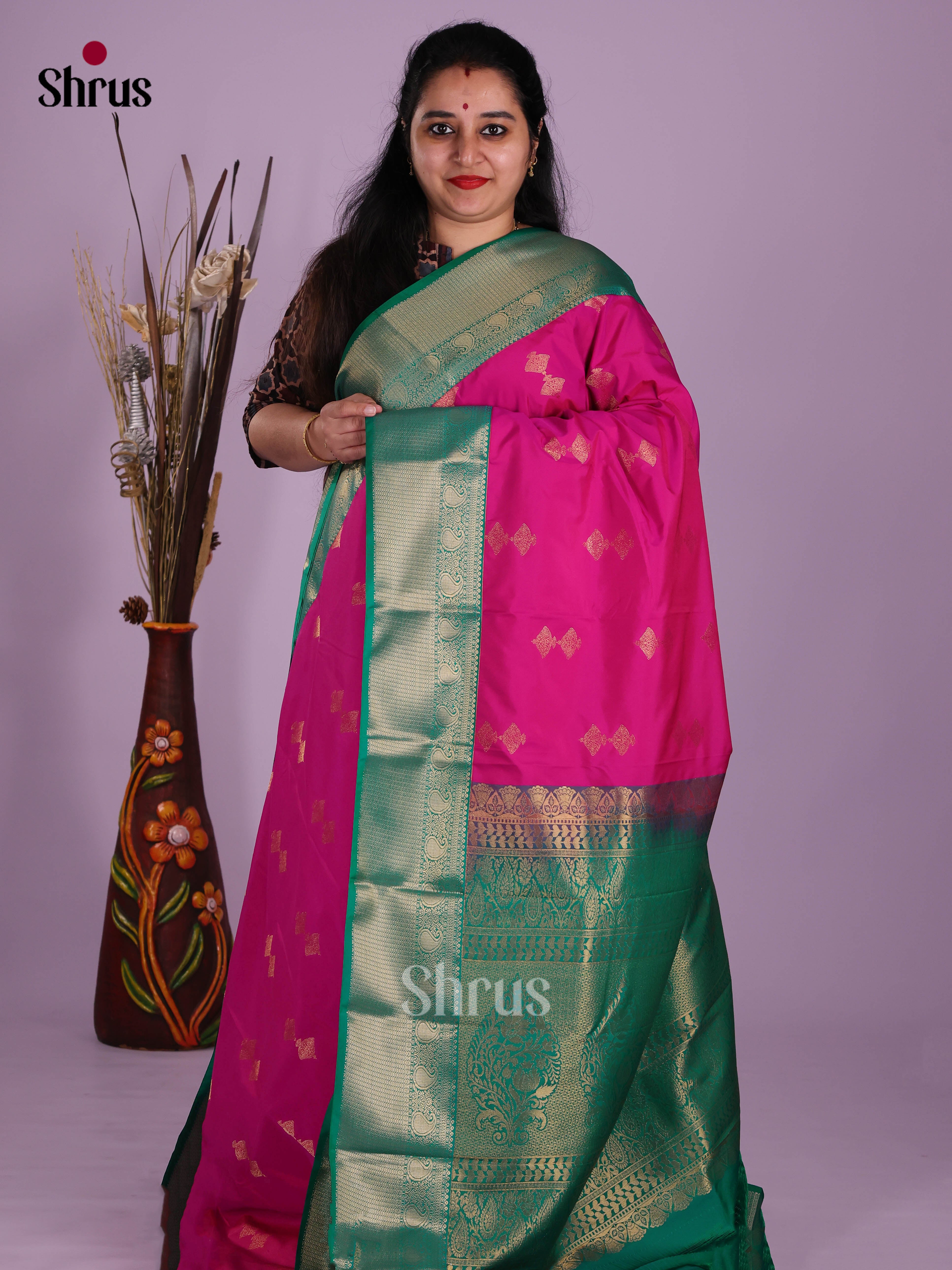 Pink & Green- Semi Kanchipuram Saree