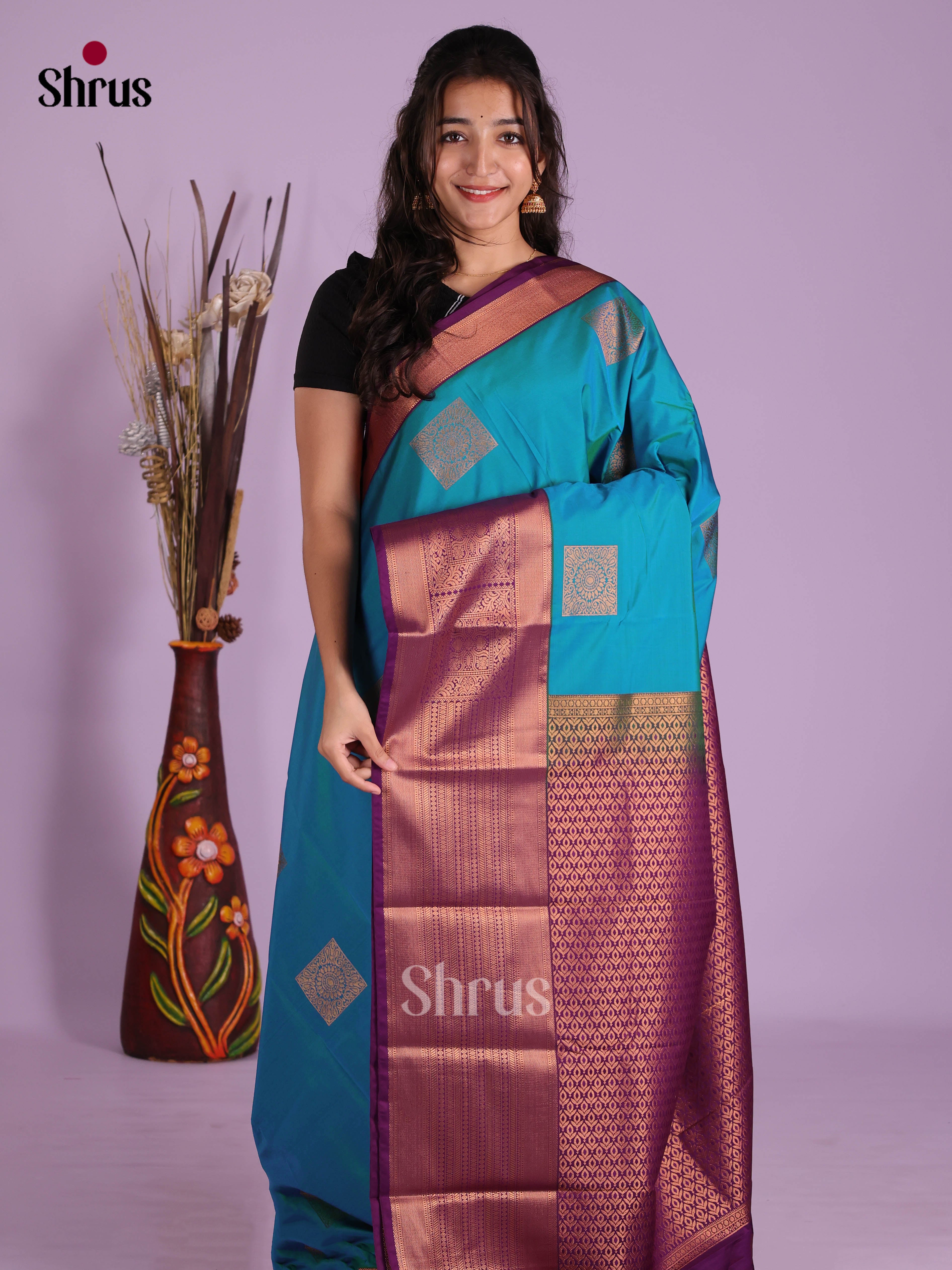 Blue & Purple - Semi Kanchipuram Saree