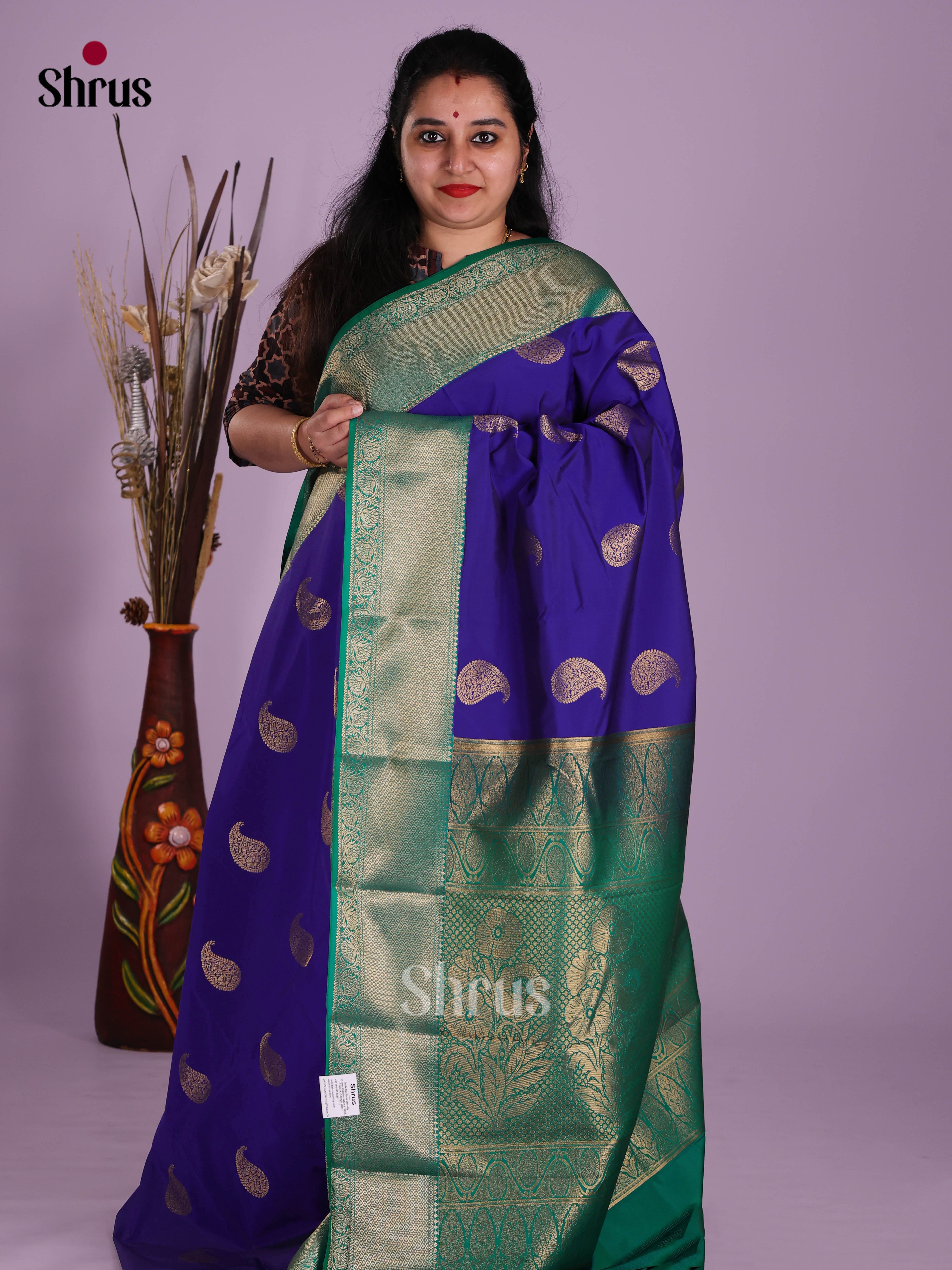 Blue & Green - Semi Kanchipuram Saree