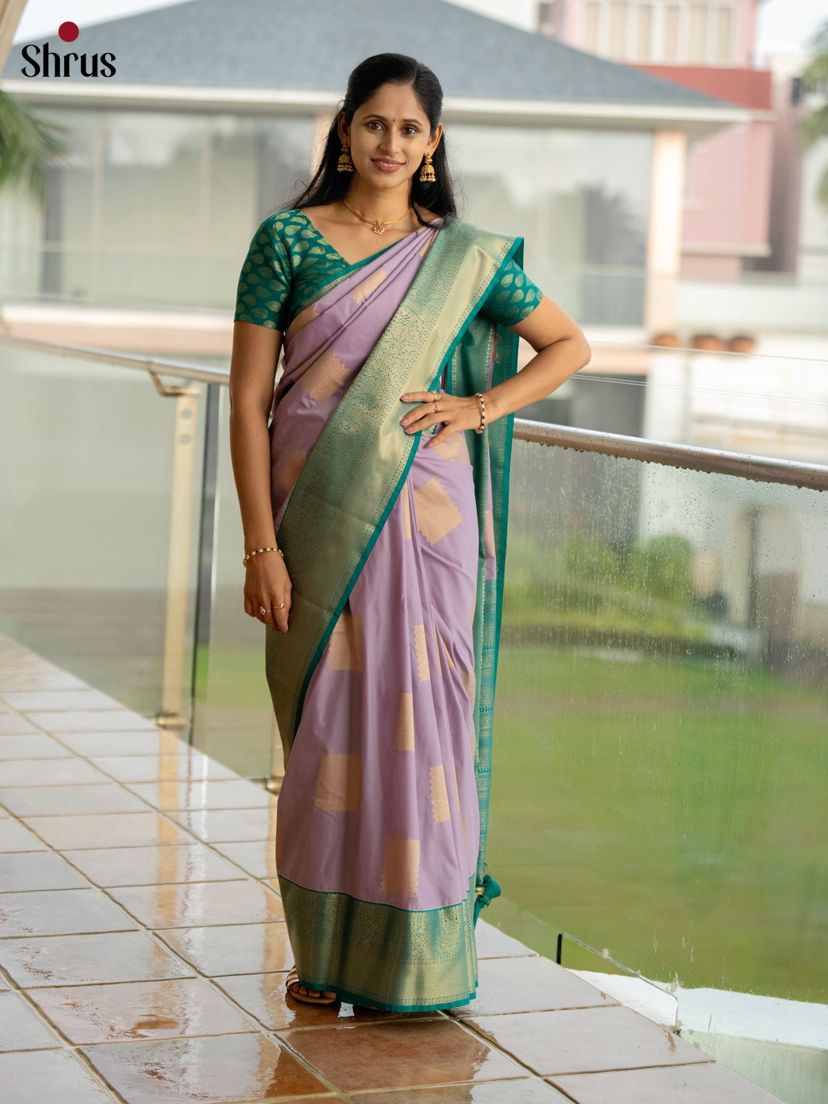 Lavender & Green - Semi Kanchipuram Saree