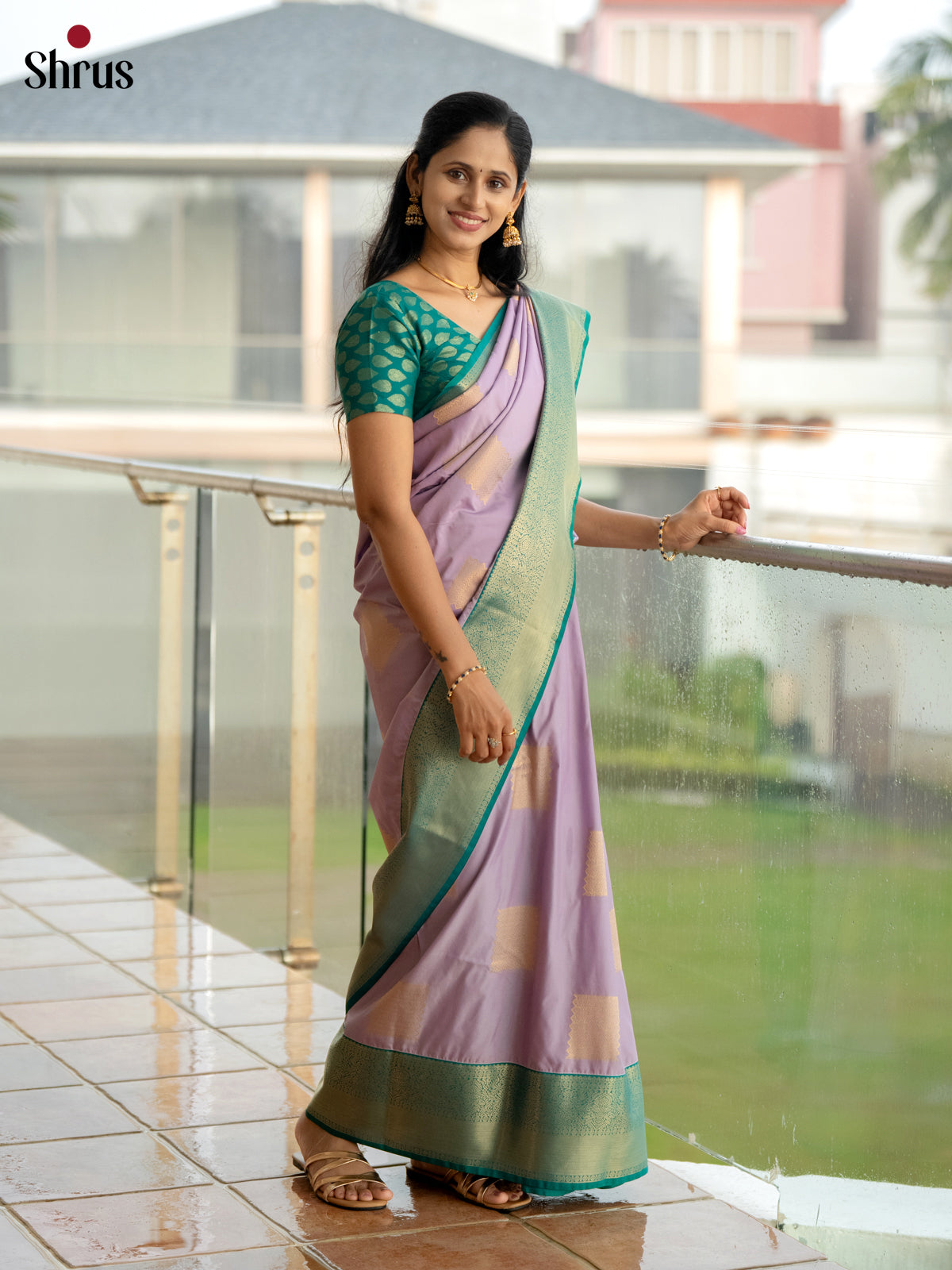 Lavender & Green - Semi Kanchipuram Saree
