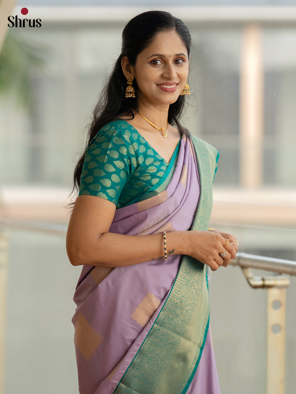 Lavender & Green - Semi Kanchipuram Saree
