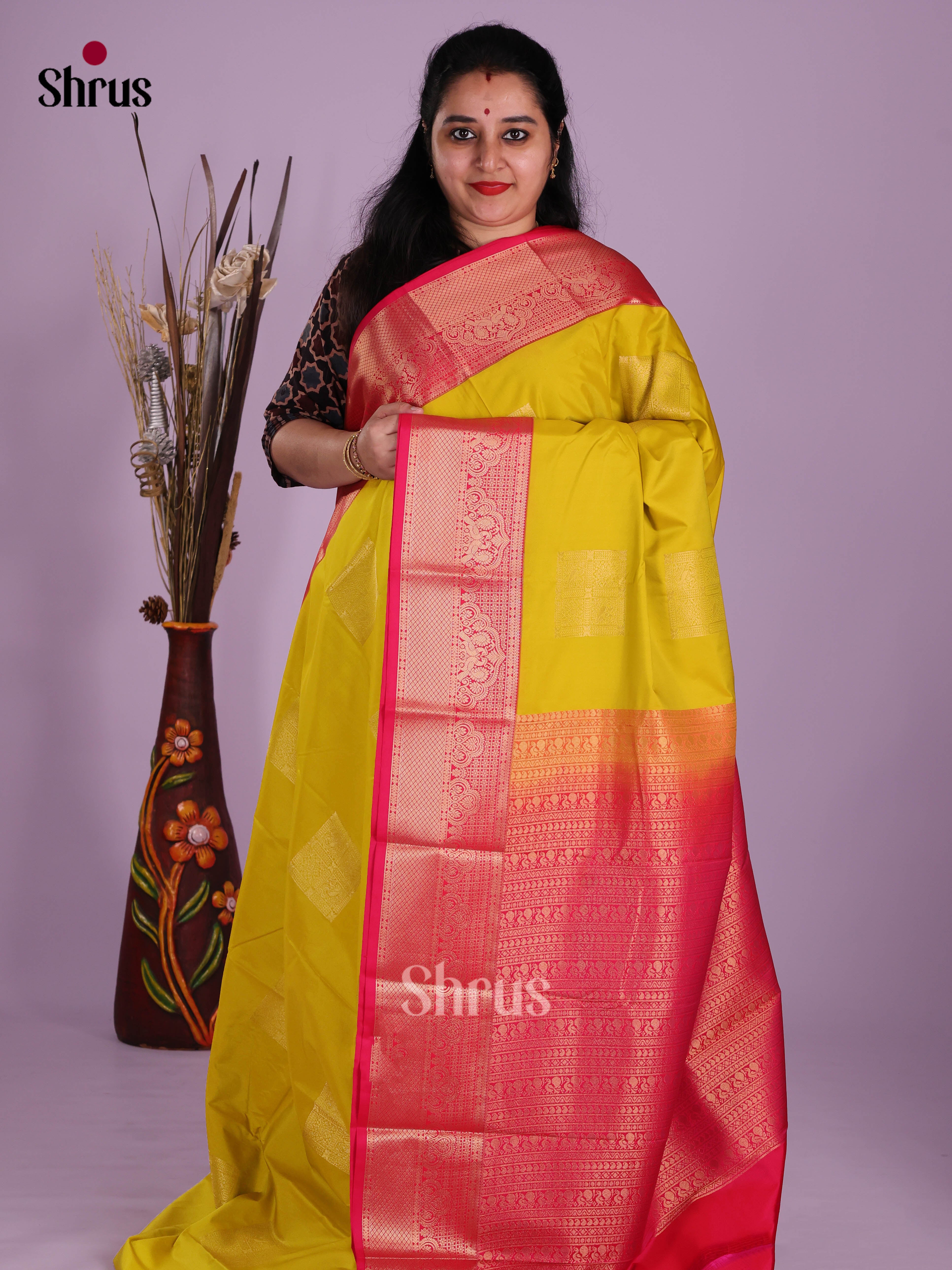 Mathulir Green & Pink - Semi Kanchipuram Saree
