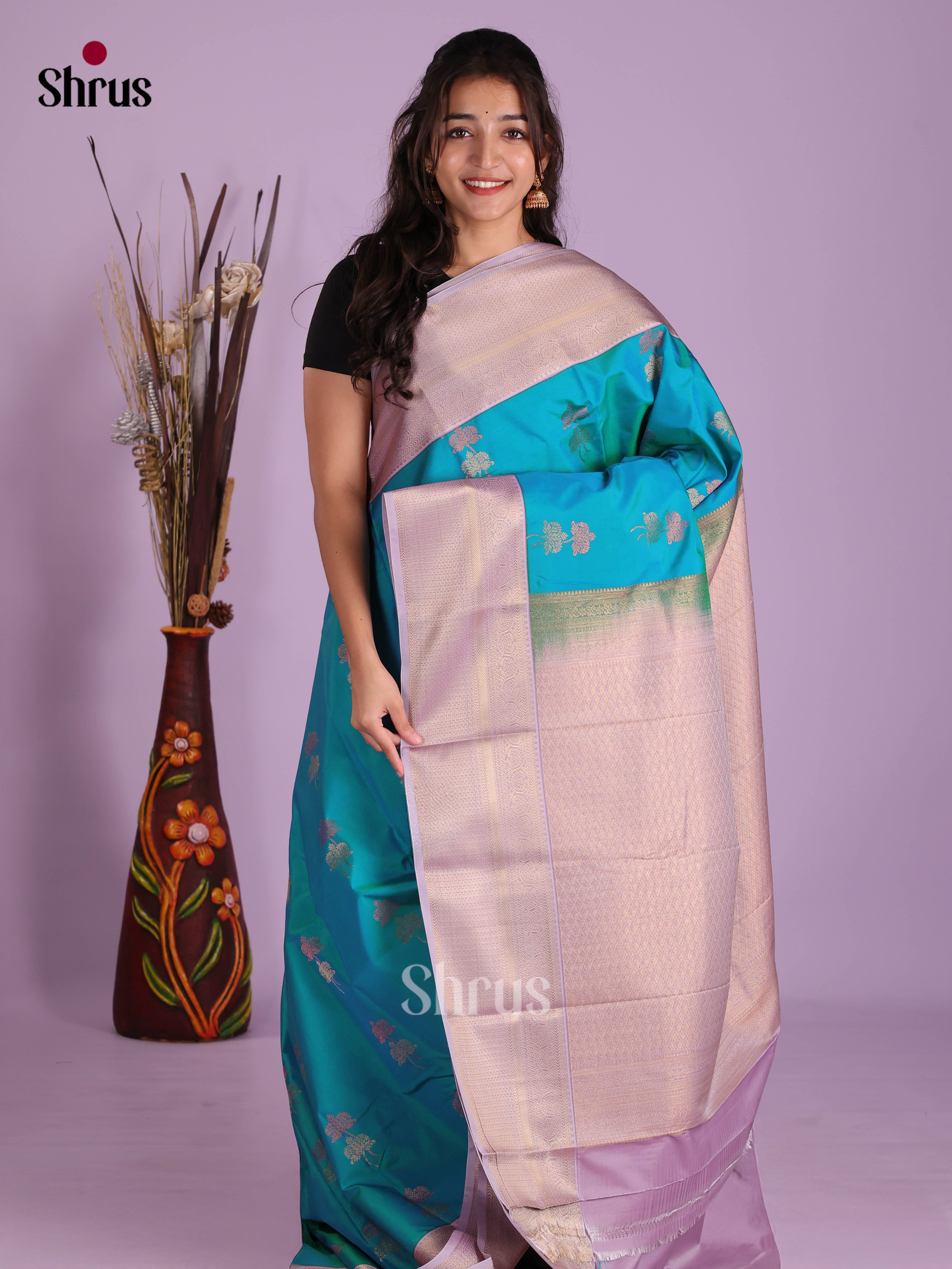 Blue & Lavender - Semi Kanchipuram Saree